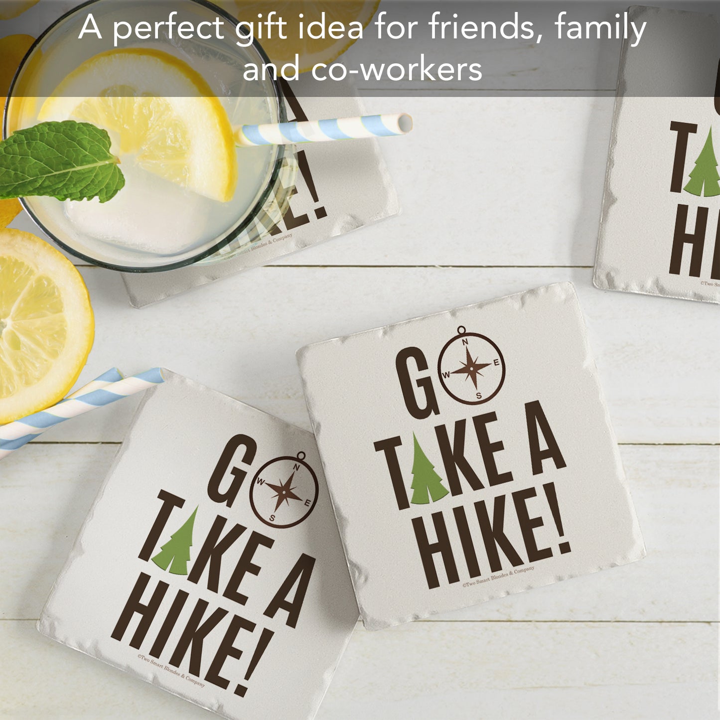 Thirstystone Go Take A Hike 4-Pack Tumbled Tile Stone Coasters 4" Square Manufactured in the USA