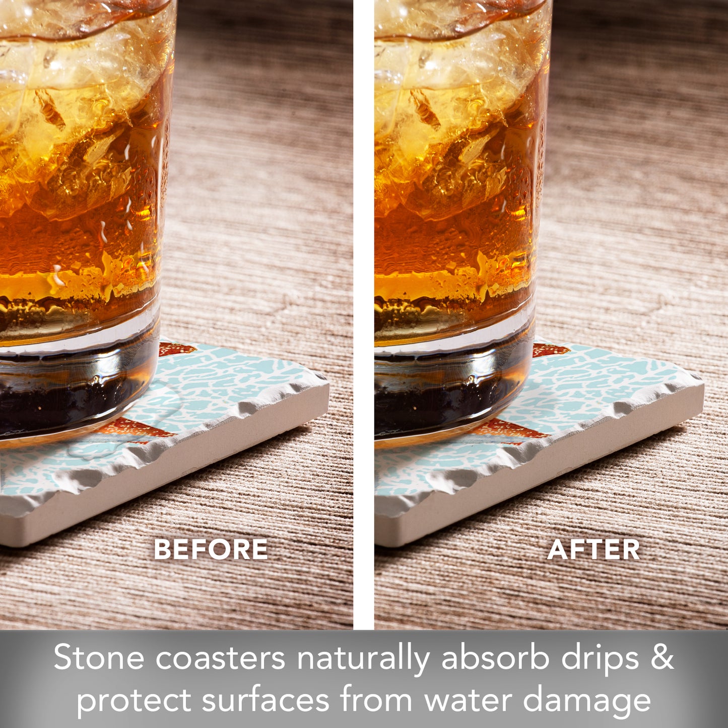Thirstystone Seas The Day Starfish 4-Pack Tumbled Tile Stone Coasters 4" Square Manufactured in the USA
