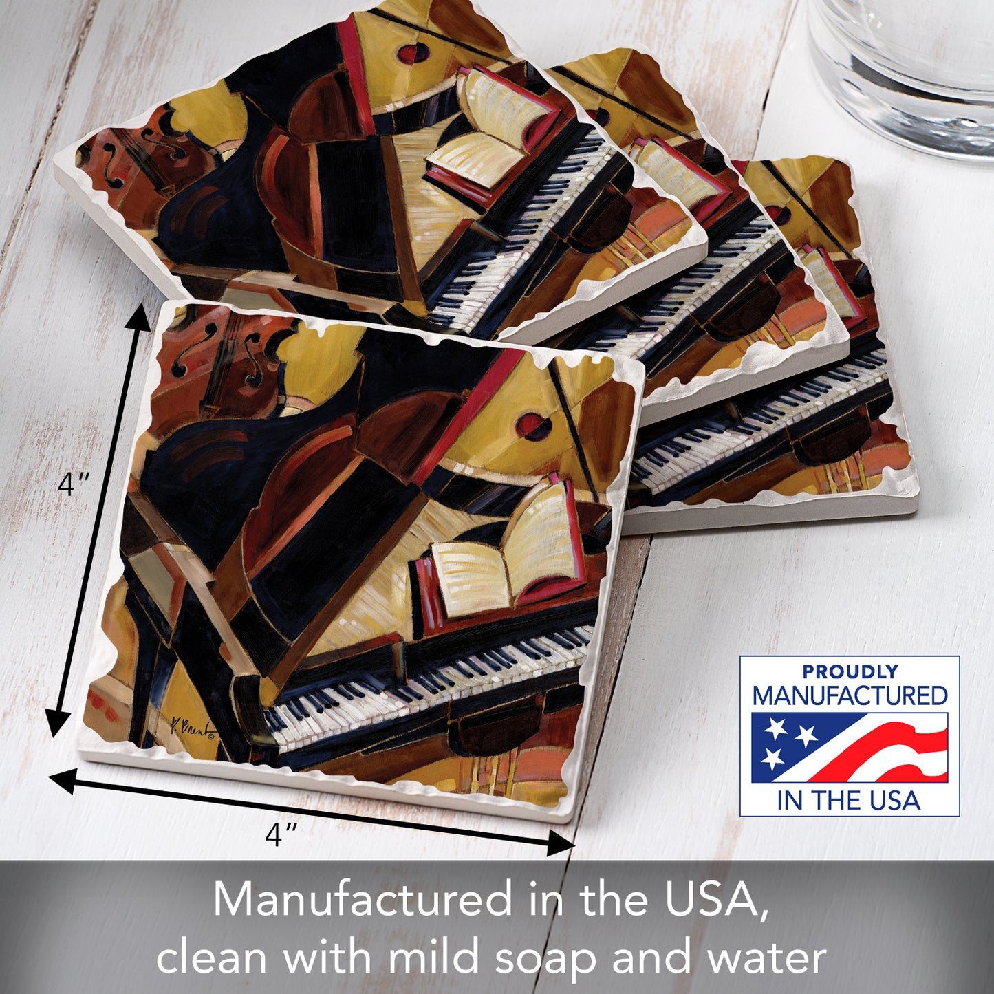 Thirstystone Abstract Piano 4-Pack Tumbled Tile Stone Coasters 4" Square Manufactured in the USA