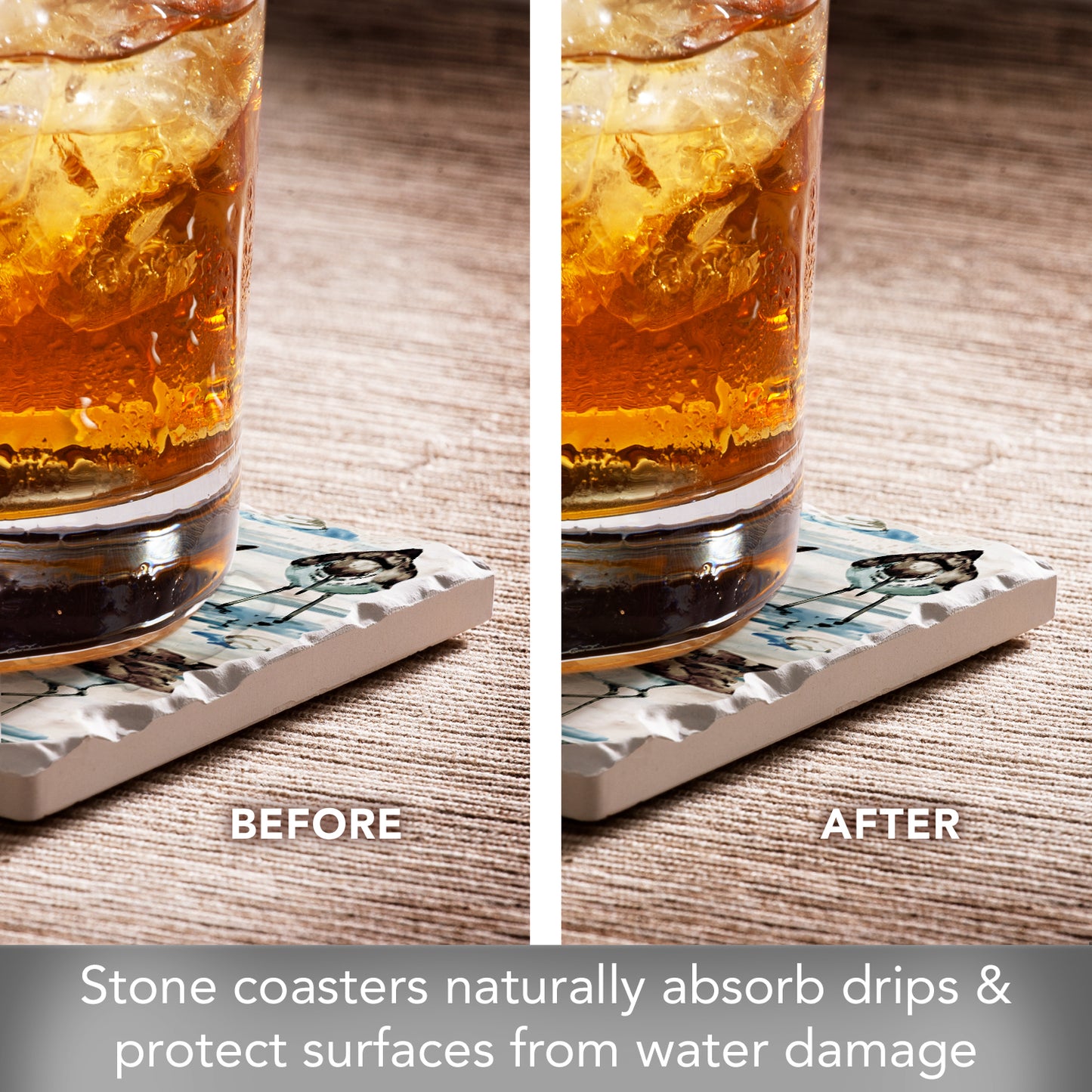 Thirstystone Rockhampton Sandpipers 4 Pack Tumbled Tile Stone Coasters 4" Square Manufactured in the USA