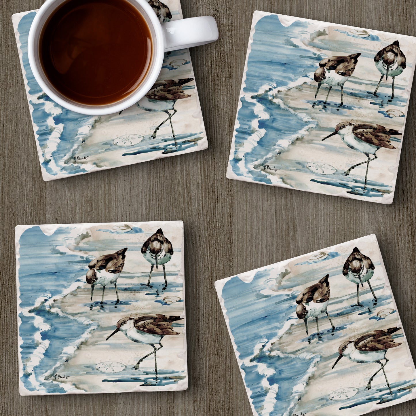 Thirstystone Rockhampton Sandpipers 4 Pack Tumbled Tile Stone Coasters 4" Square Manufactured in the USA