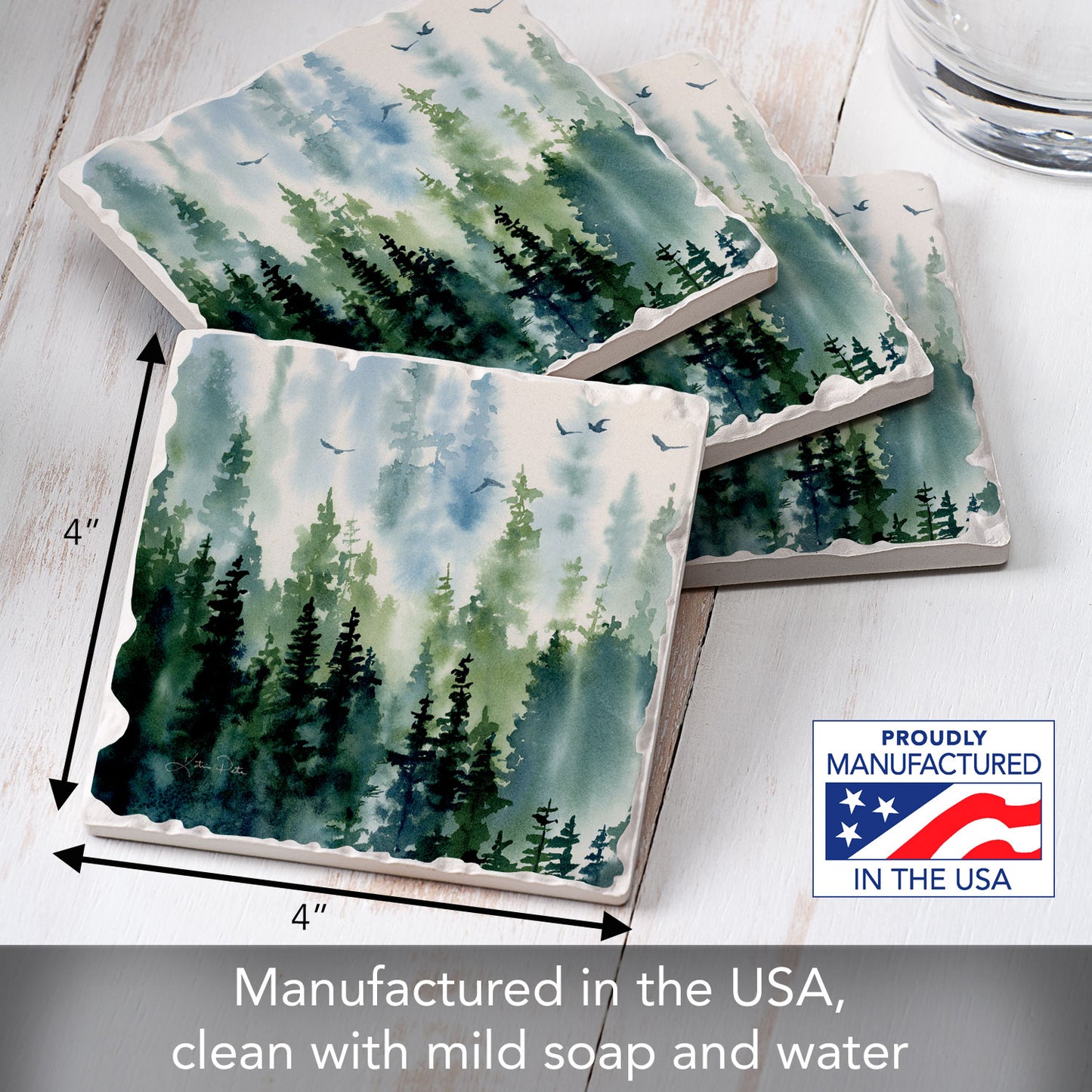 Thirstystone Treeline 4 Pack Tumbled Tile Stone Coasters 4" Square Manufactured in the USA