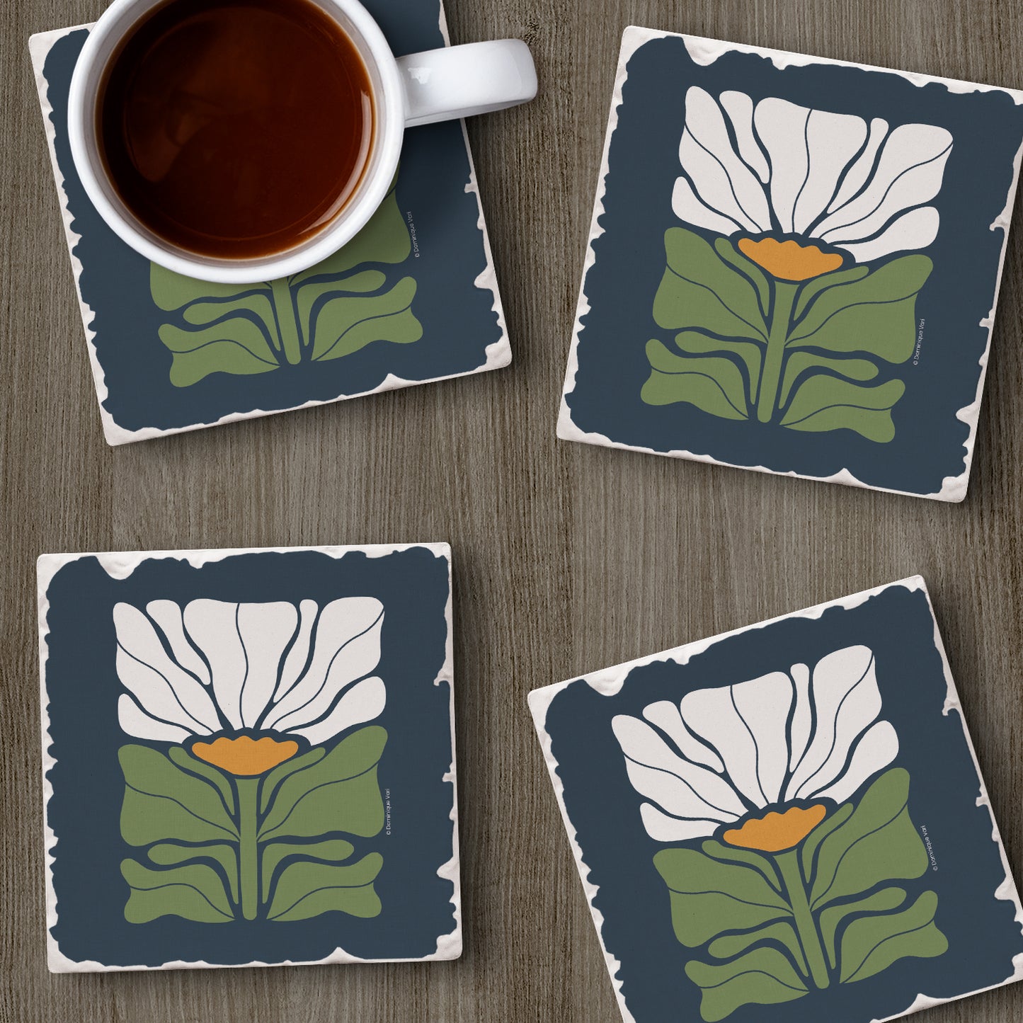 Thirstystone Bohemian Floral 4 Pack Tumbled Tile Stone Coasters 4" Square Manufactured in the USA