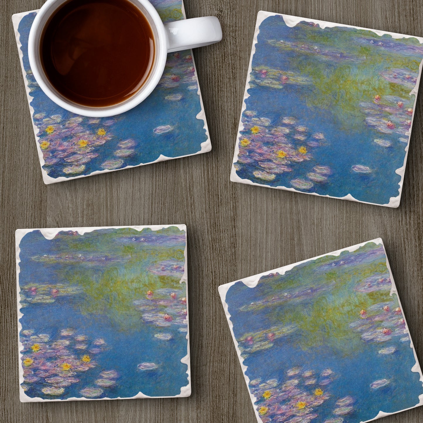 Thirstystone Monet Water Lilies 4 Pack Tumbled Tile Stone Coasters 4" Square Manufactured in the USA