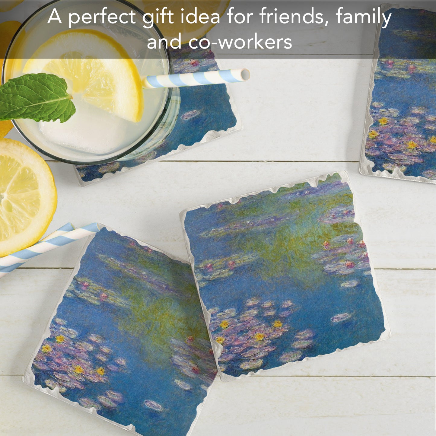 Thirstystone Monet Water Lilies 4 Pack Tumbled Tile Stone Coasters 4" Square Manufactured in the USA