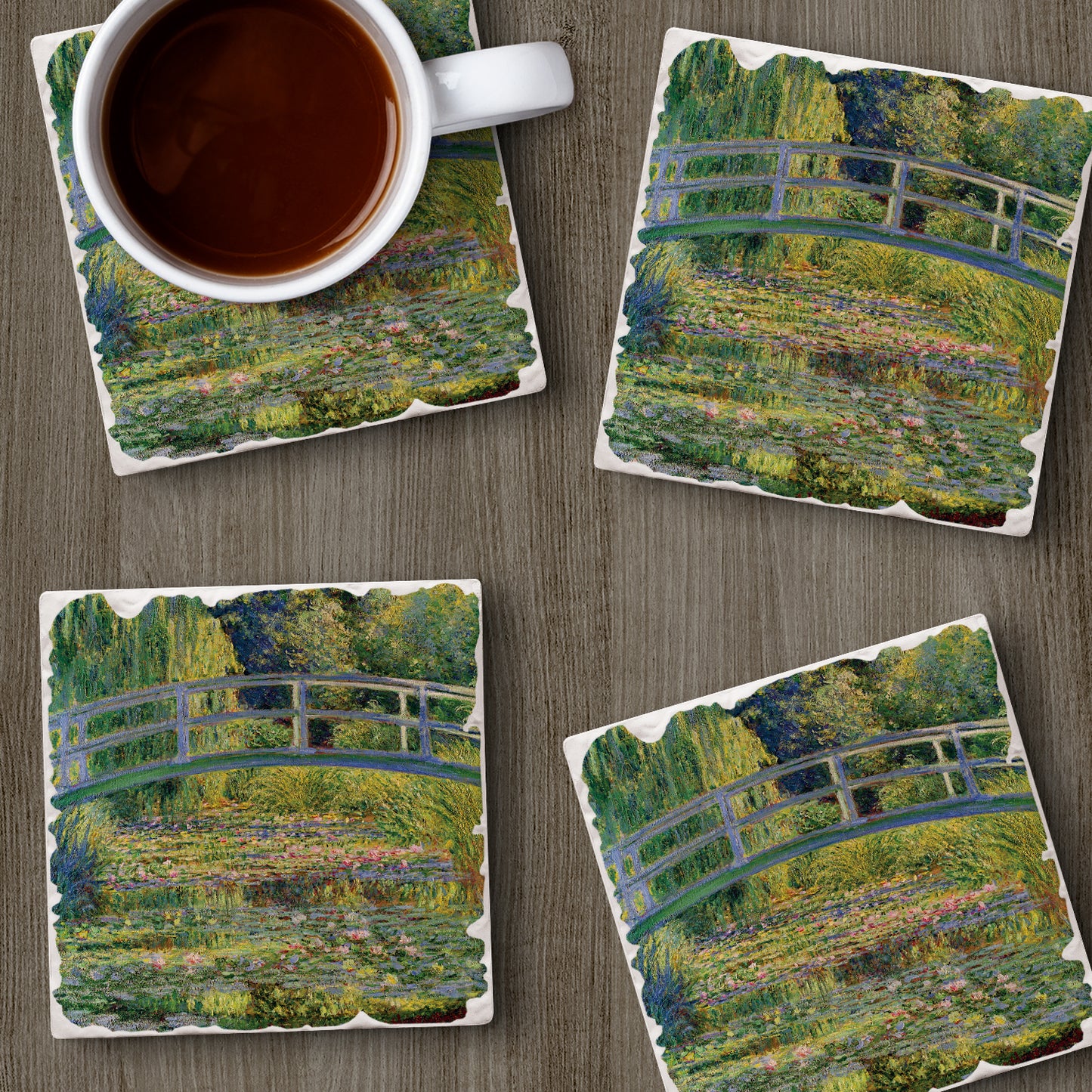 Thirstystone Footbridge 4 Pack Tumbled Tile Stone Coasters 4" Square Manufactured in the USA