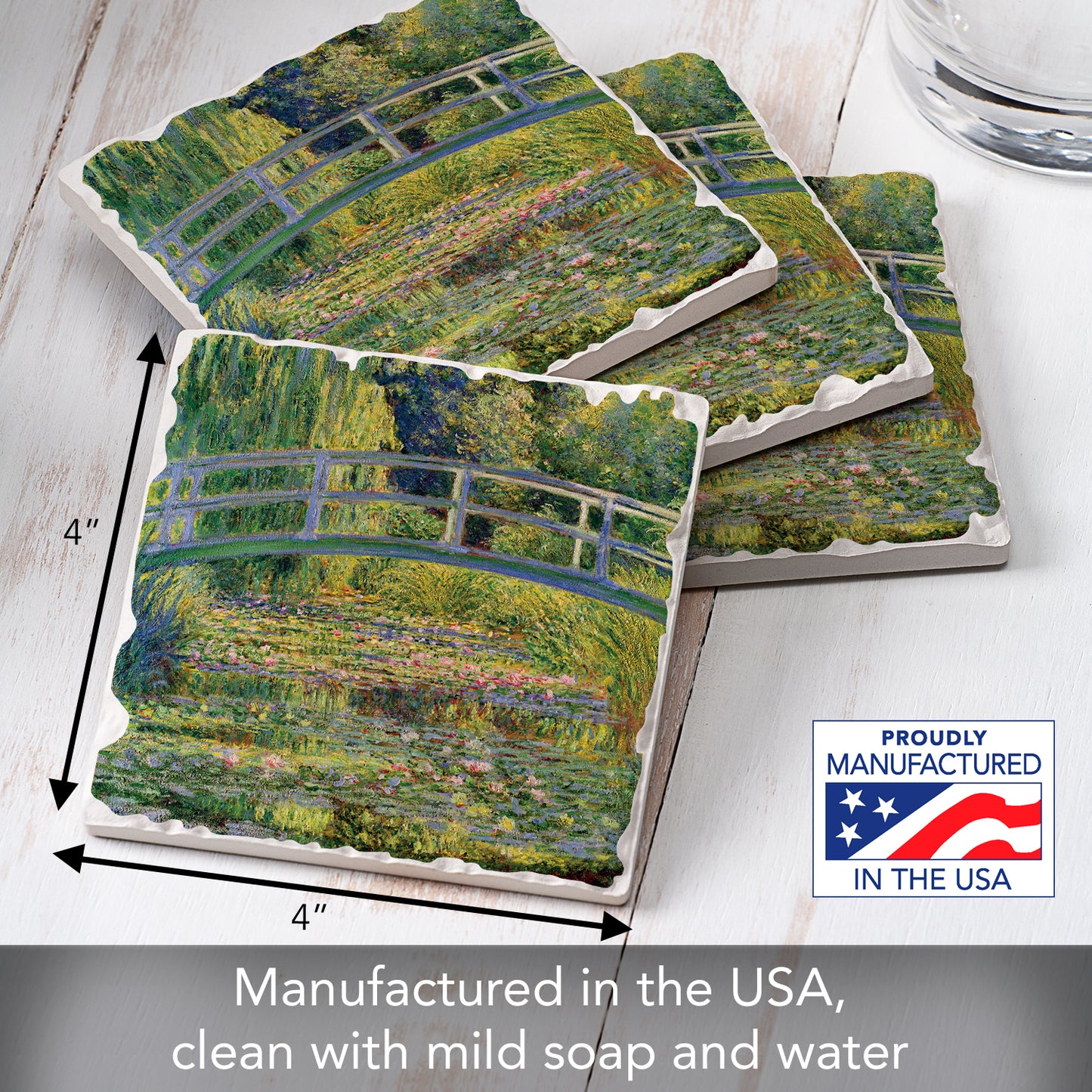 Thirstystone Footbridge 4 Pack Tumbled Tile Stone Coasters 4" Square Manufactured in the USA