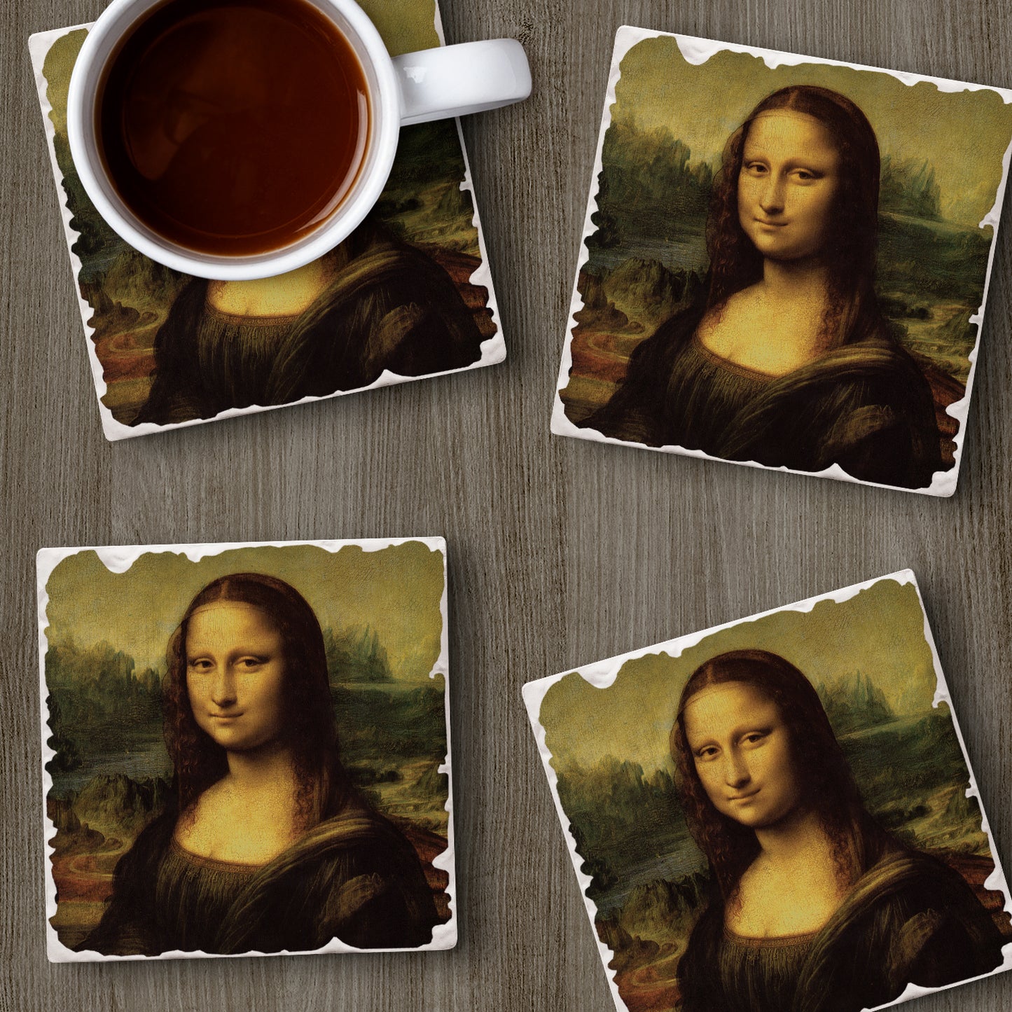 Thirstystone Mona Lisa 4 Pack Tumbled Tile Stone Coasters 4" Square Manufactured in the USA