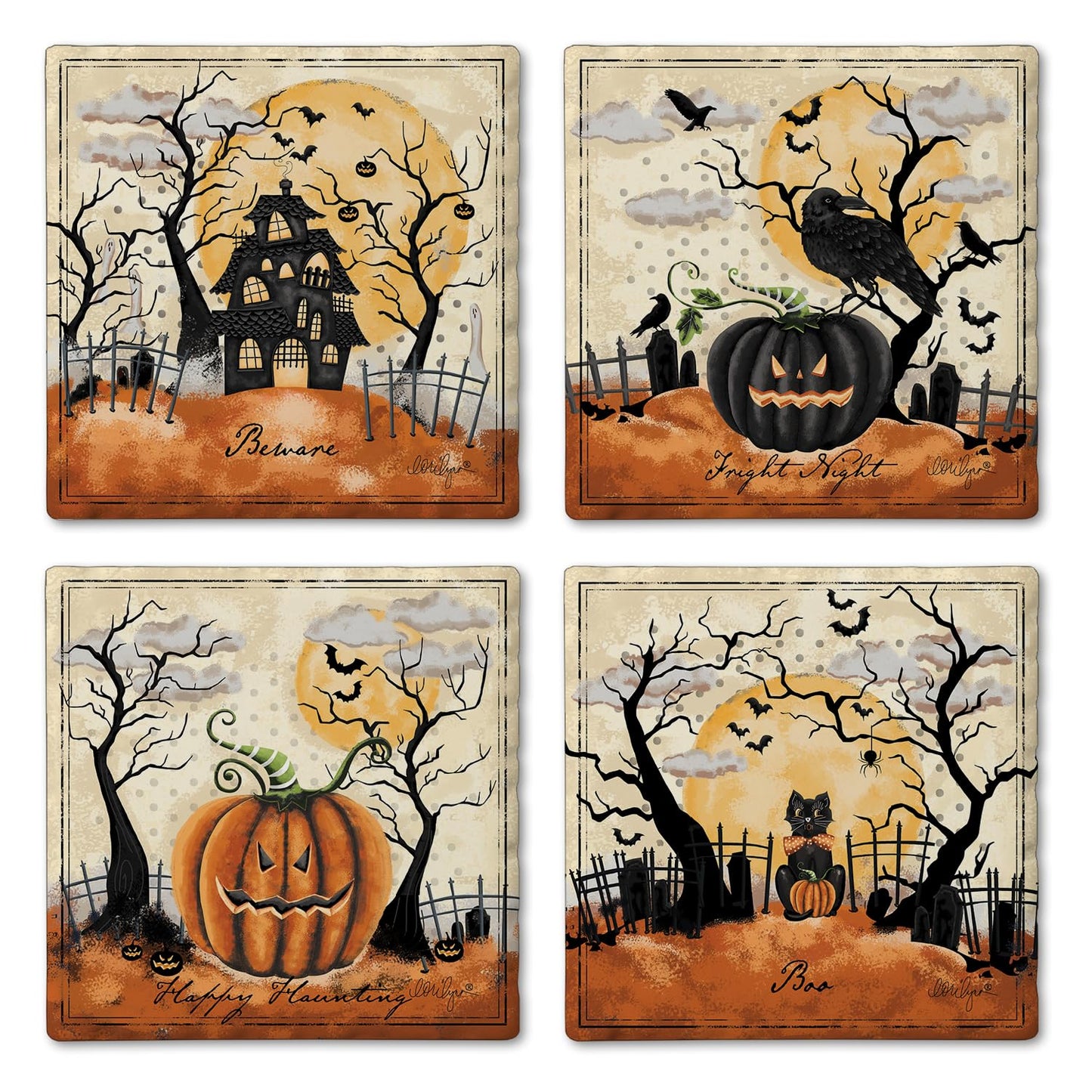 Thirstystone Haunted Valley 4 Pack Assorted Tumbled Tile Stone Coasters 4" Square