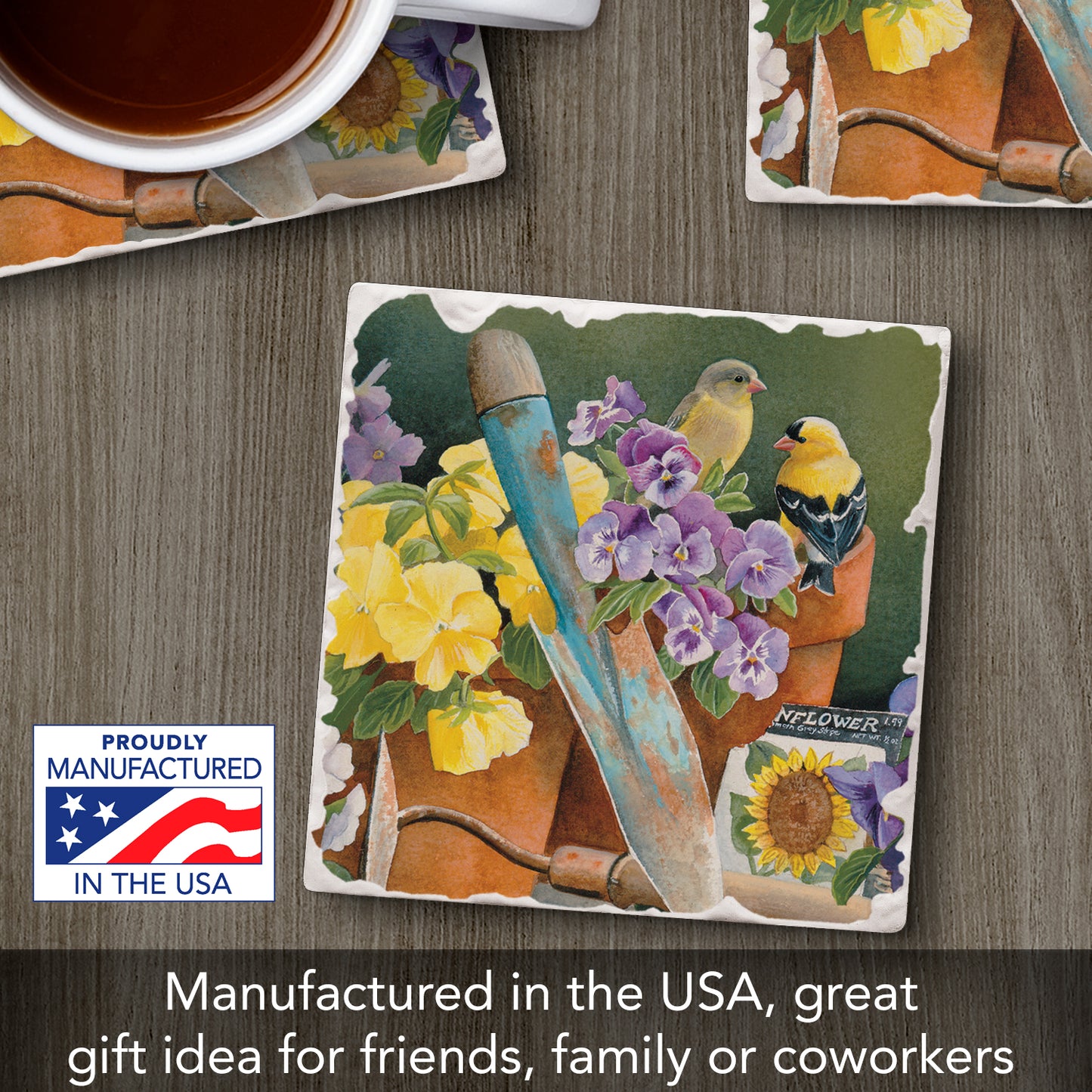 Thirstystone Bird Watching Single Tumbled Tile Stone Coaster with Protective Cork Backing Manufactured in The USA 4" Square, Artistic, Easily Wipes Clean