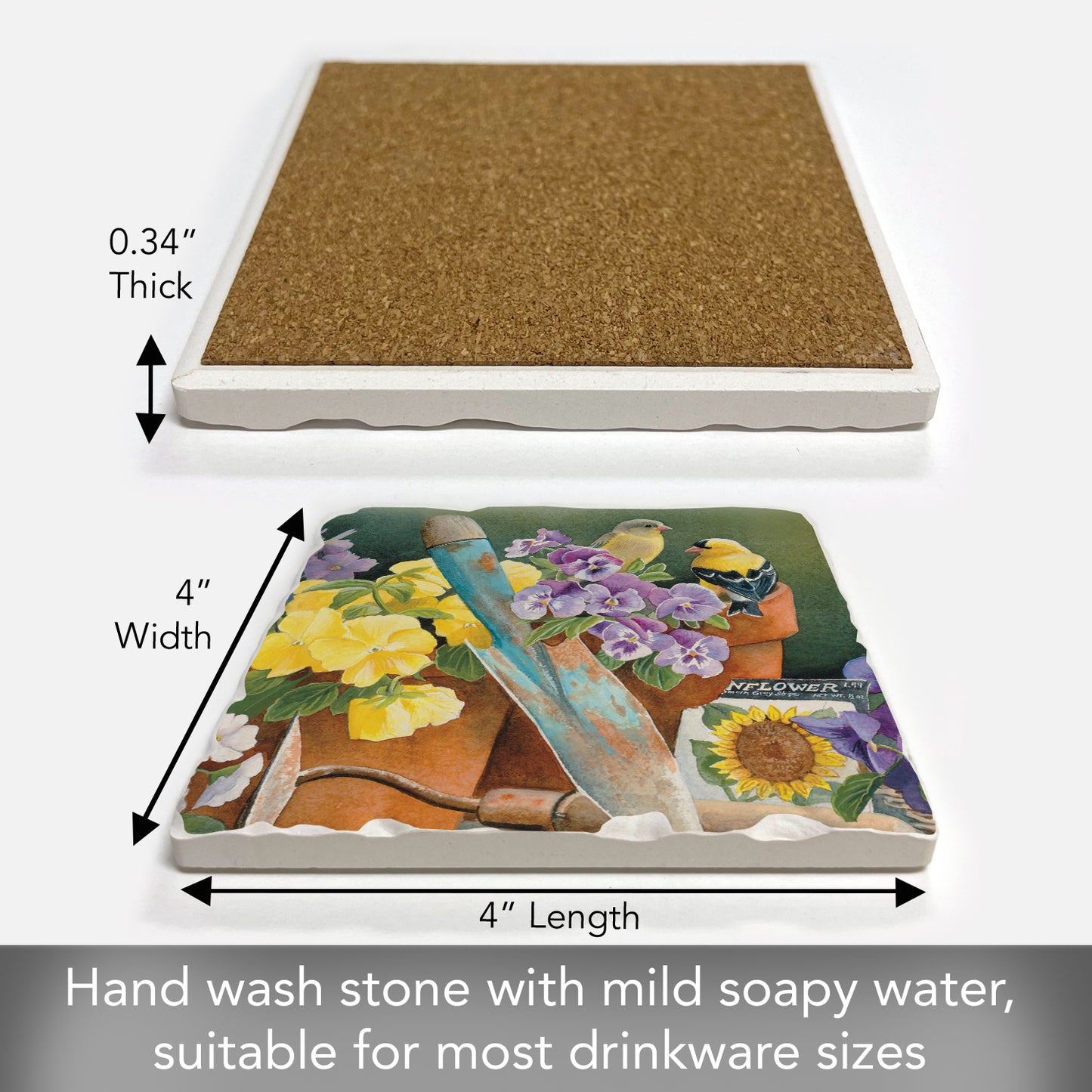 Thirstystone Bird Watching Single Tumbled Tile Stone Coaster with Protective Cork Backing Manufactured in The USA 4" Square, Artistic, Easily Wipes Clean