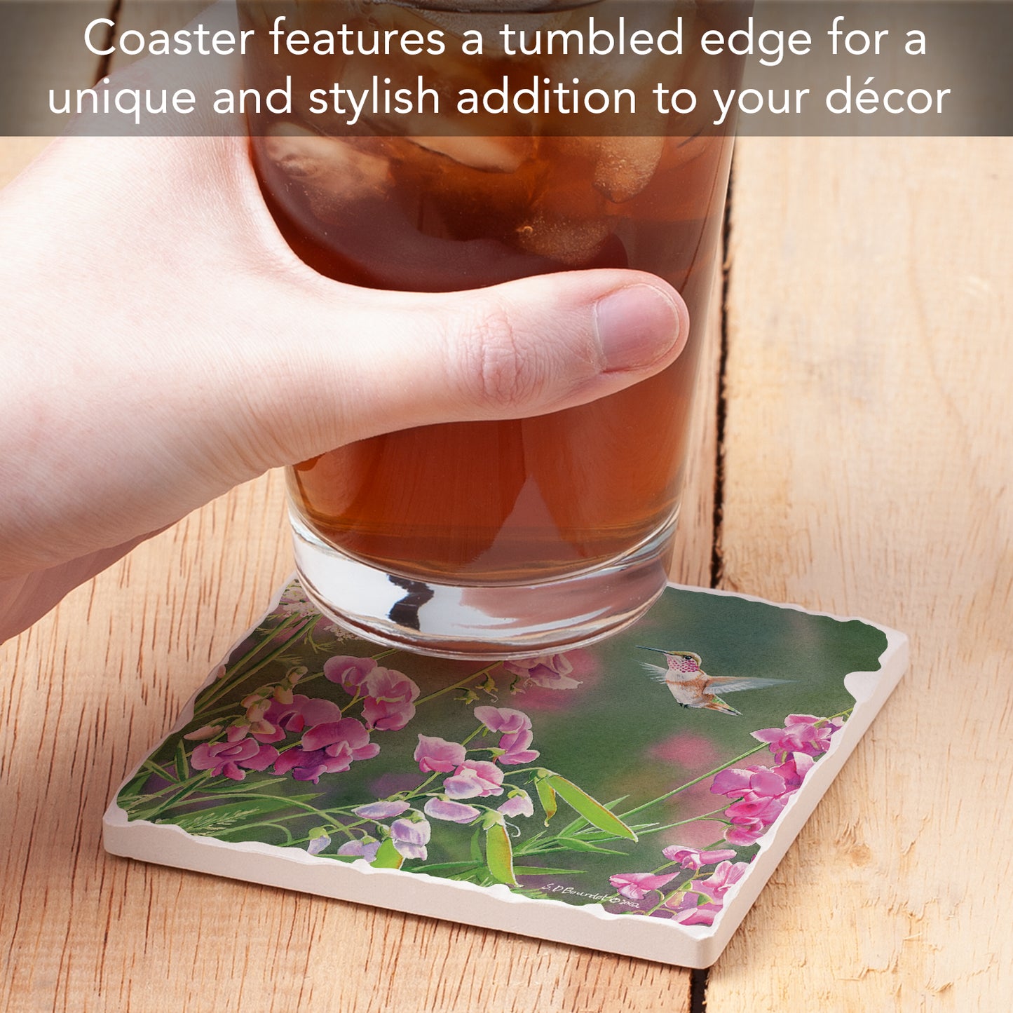 Thirstystone Take Flight 5 Single Tumbled Tile Stone Coaster with Protective Cork Backing Manufactured in The USA 4" Square, Colorful, Artistic, Easily Wipes Clean