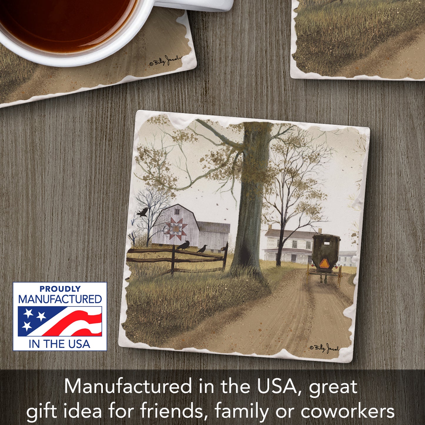 Thirstystone Amish Buggy Single Tumbled Tile Stone Coaster with Protective Cork Backing Manufactured in The USA 4" Square, Artistic, Easily Wipes Clean