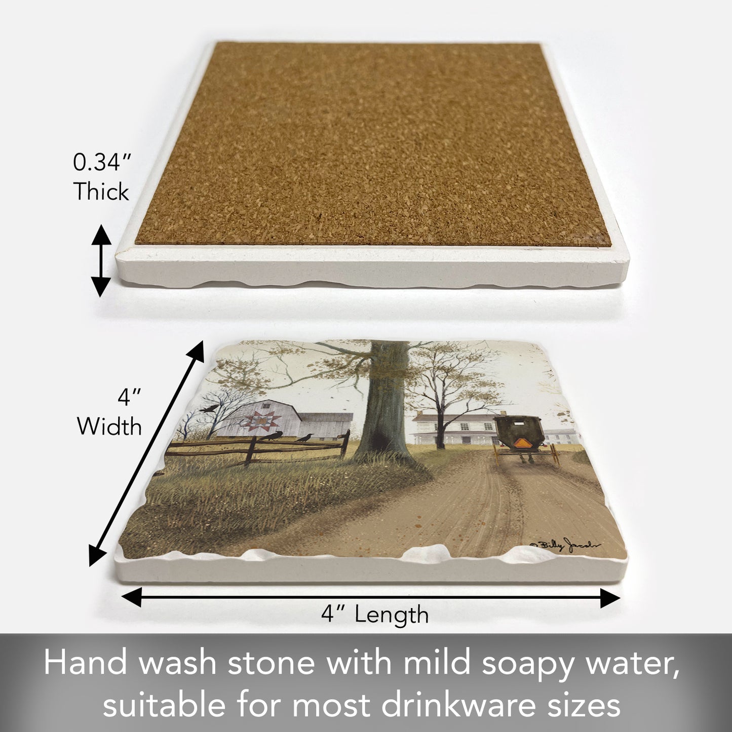 Thirstystone Amish Buggy Single Tumbled Tile Stone Coaster with Protective Cork Backing Manufactured in The USA 4" Square, Artistic, Easily Wipes Clean
