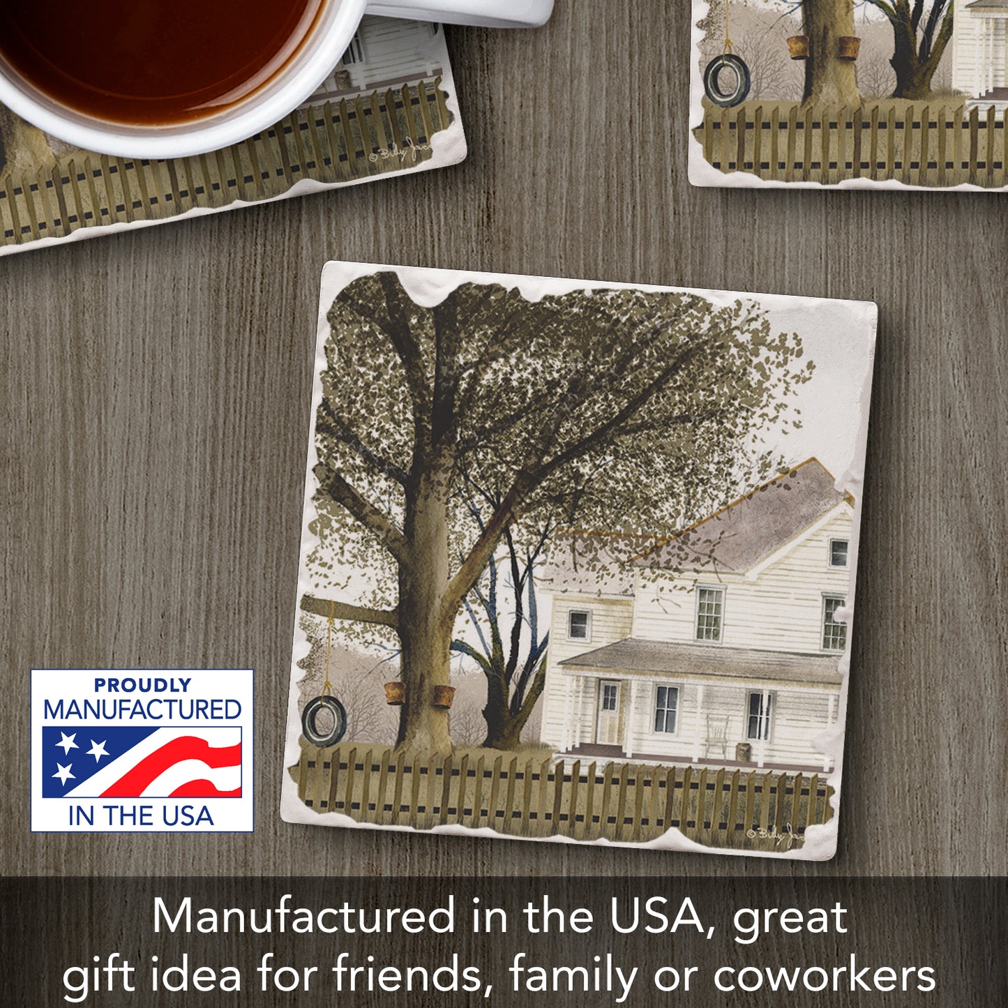 Thirstystone Grandma's House Single Tumbled Tile Stone Coaster with Protective Cork Backing Manufactured in The USA 4" Square, Artistic, Easily Wipes Clean
