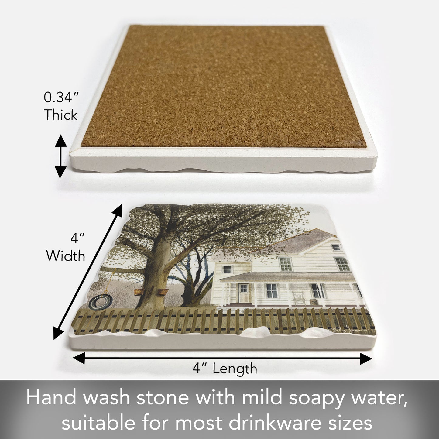 Thirstystone Grandma's House Single Tumbled Tile Stone Coaster with Protective Cork Backing Manufactured in The USA 4" Square, Artistic, Easily Wipes Clean