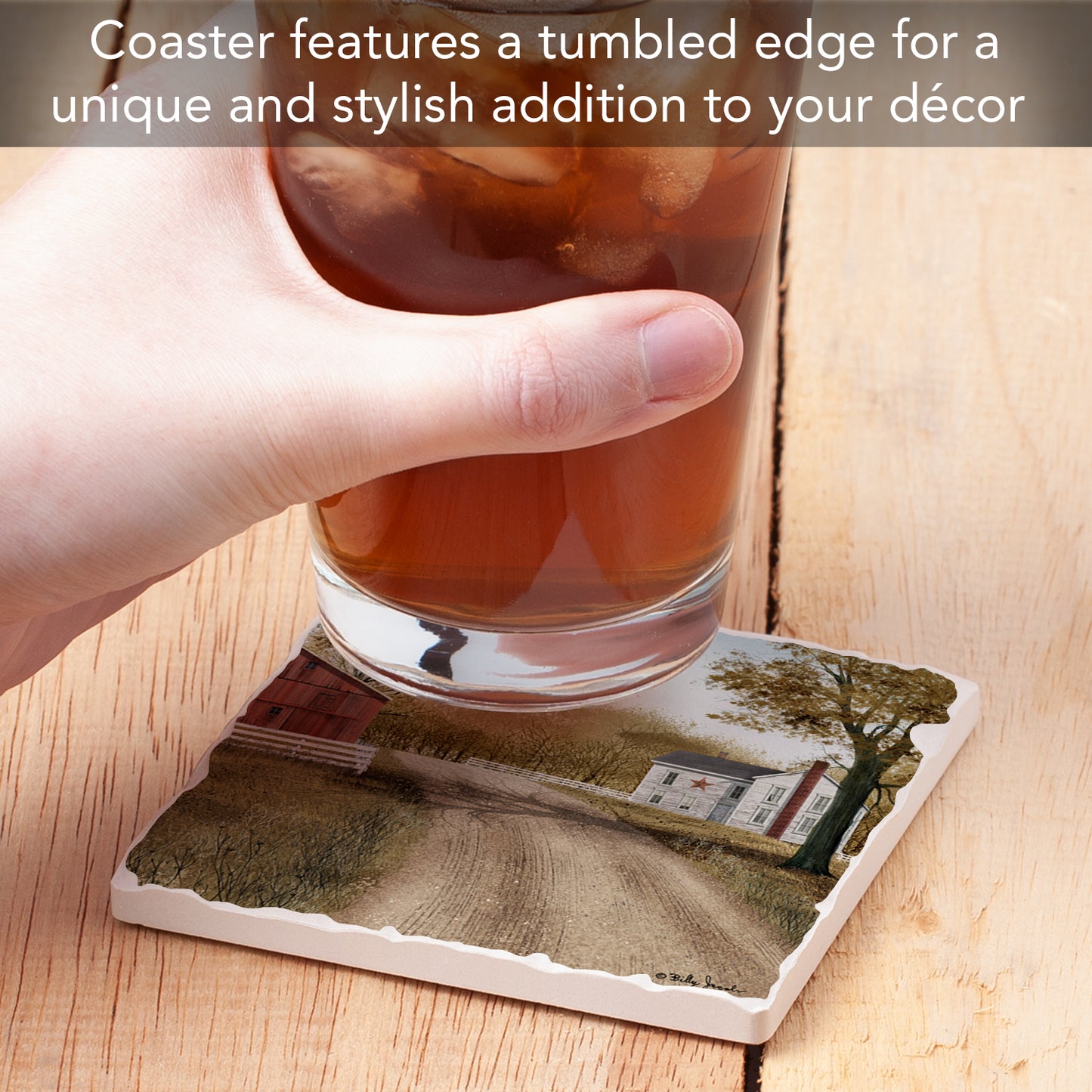 Thirstystone Homestead Single Tumbled Tile Stone Coaster with Protective Cork Backing Manufactured in The USA 4" Square, Artistic, Easily Wipes Clean