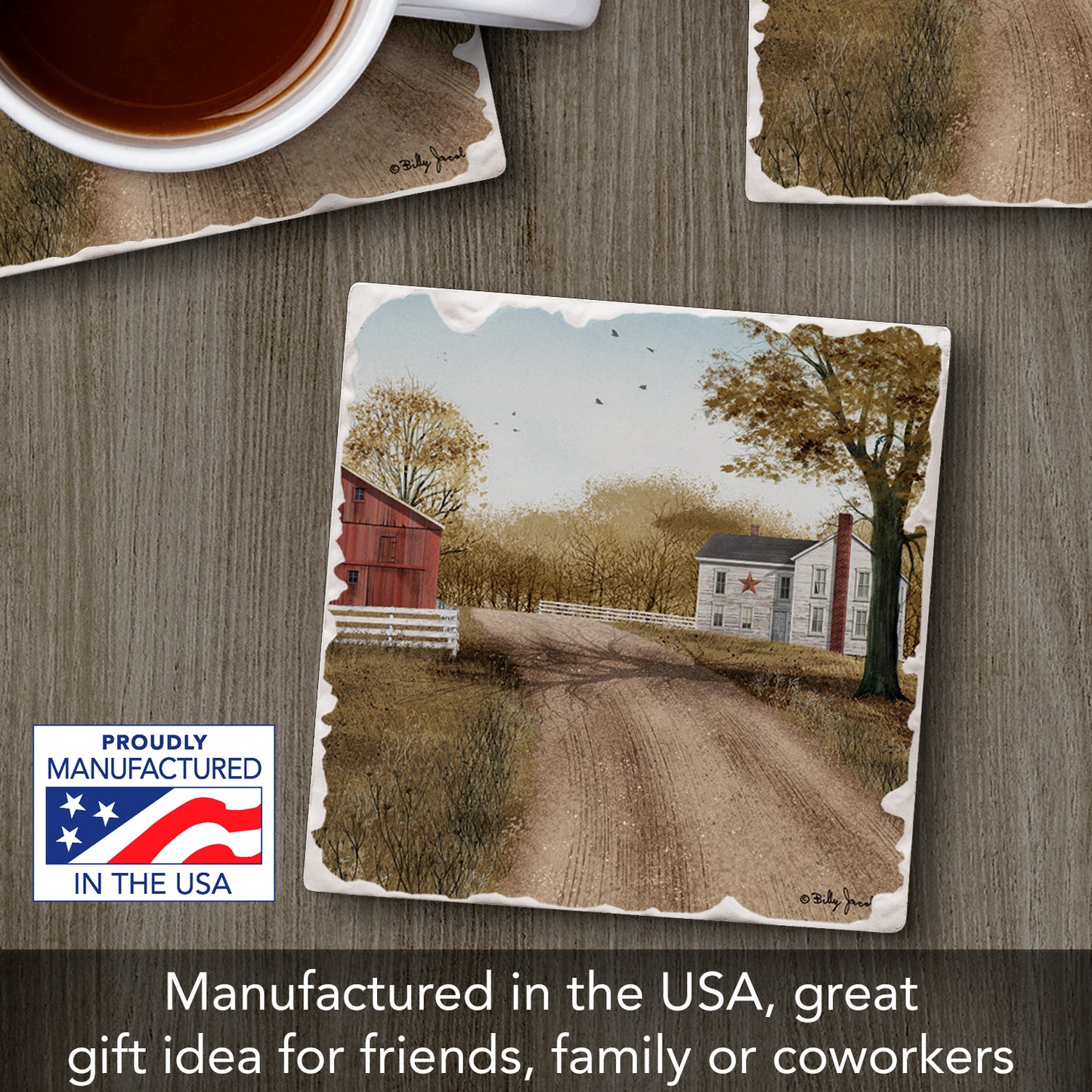 Thirstystone Homestead Single Tumbled Tile Stone Coaster with Protective Cork Backing Manufactured in The USA 4" Square, Artistic, Easily Wipes Clean