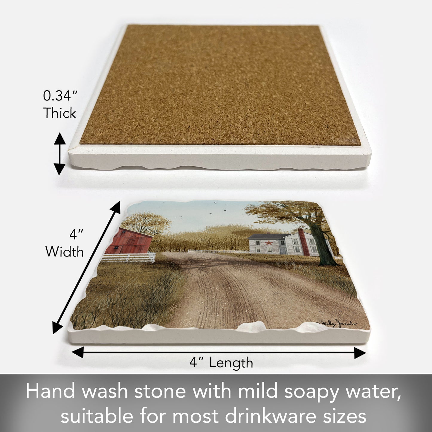 Thirstystone Homestead Single Tumbled Tile Stone Coaster with Protective Cork Backing Manufactured in The USA 4" Square, Artistic, Easily Wipes Clean
