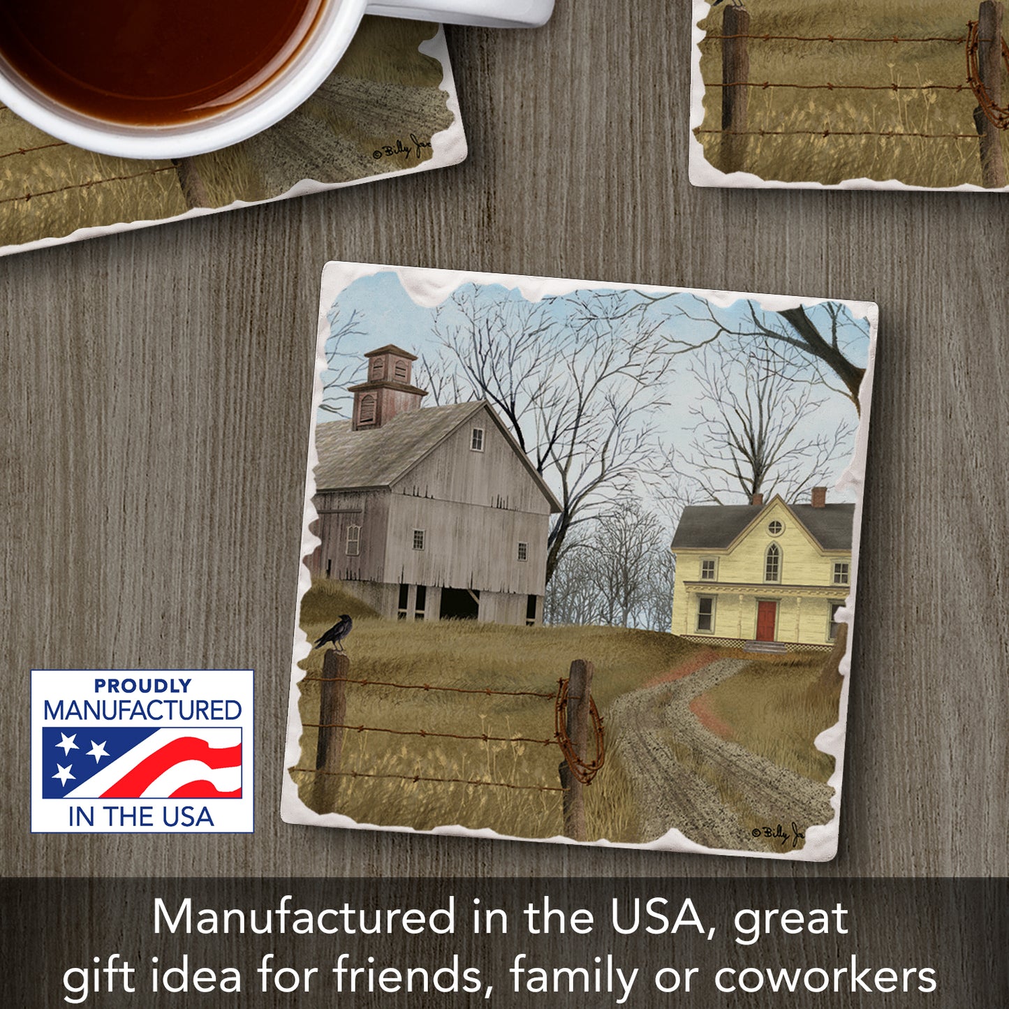 Thirstystone Homeward Single Tumbled Tile Stone Coaster with Protective Cork Backing Manufactured in The USA 4" Square, Artistic, Easily Wipes Clean