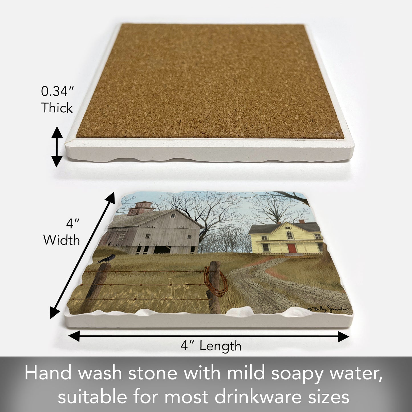 Thirstystone Homeward Single Tumbled Tile Stone Coaster with Protective Cork Backing Manufactured in The USA 4" Square, Artistic, Easily Wipes Clean