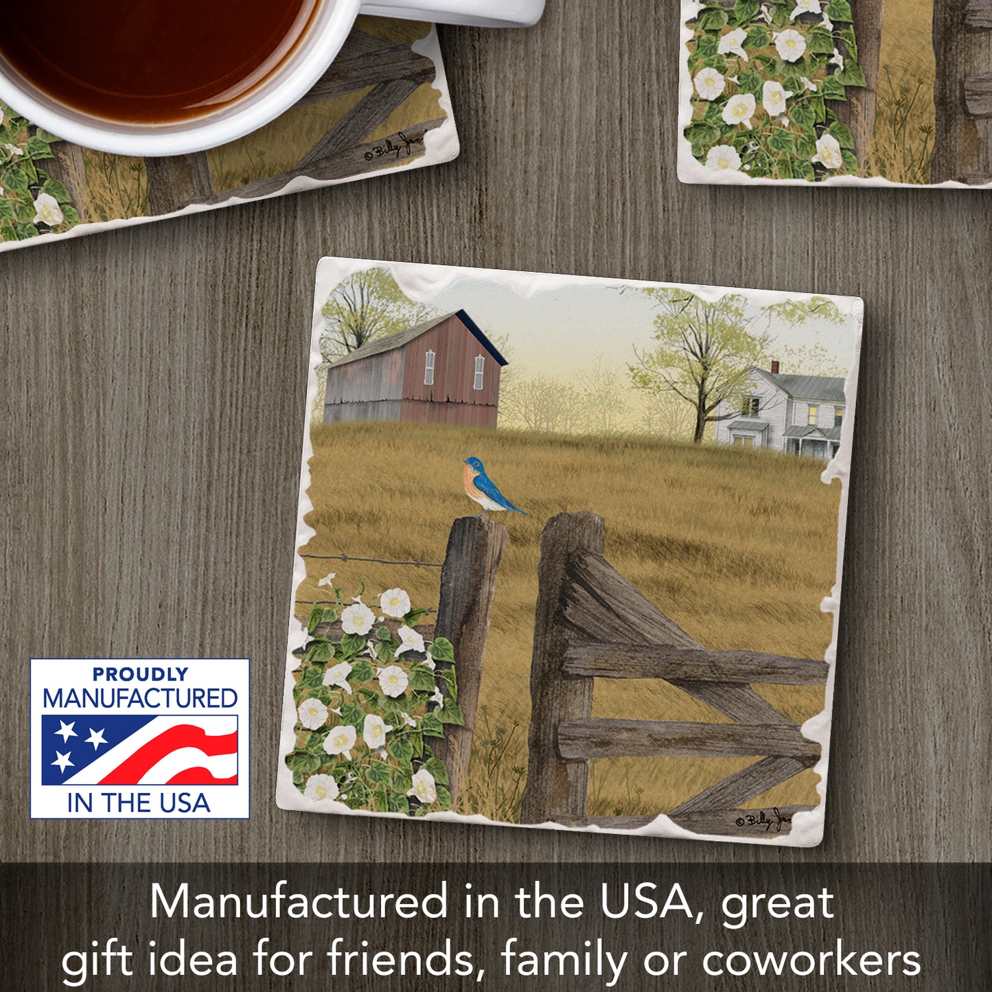 Thirstystone Morning Glory Single Tumlbed Tile Stone Coaster with Protective Cork Backing Manufactured in The USA 4" Square, Artistic, Easily Wipes Clean