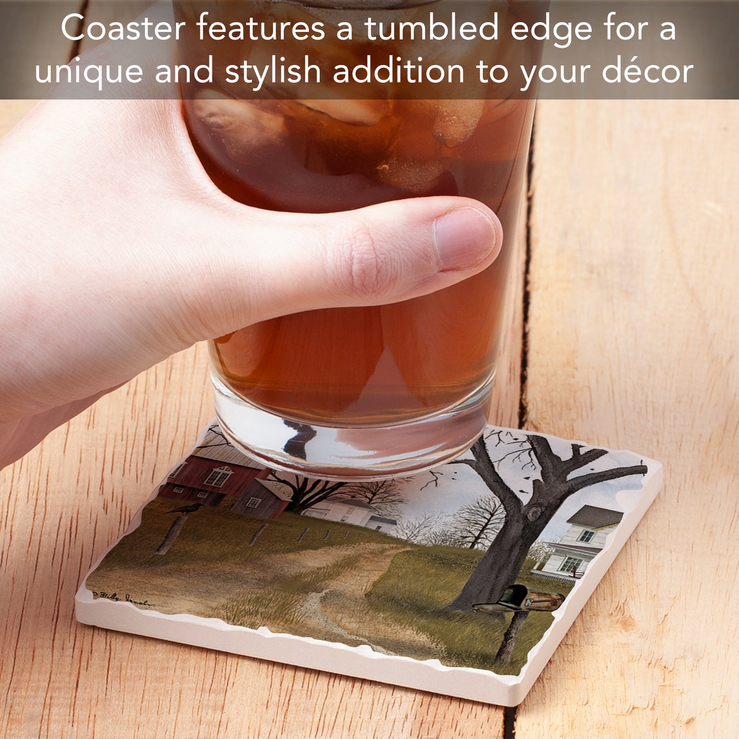 Thirstystone Old Dirt Road Single Tumbled Tile Stone Coaster with Protective Cork Backing Manufactured in The USA 4" Square, Artistic, Easily Wipes Clean