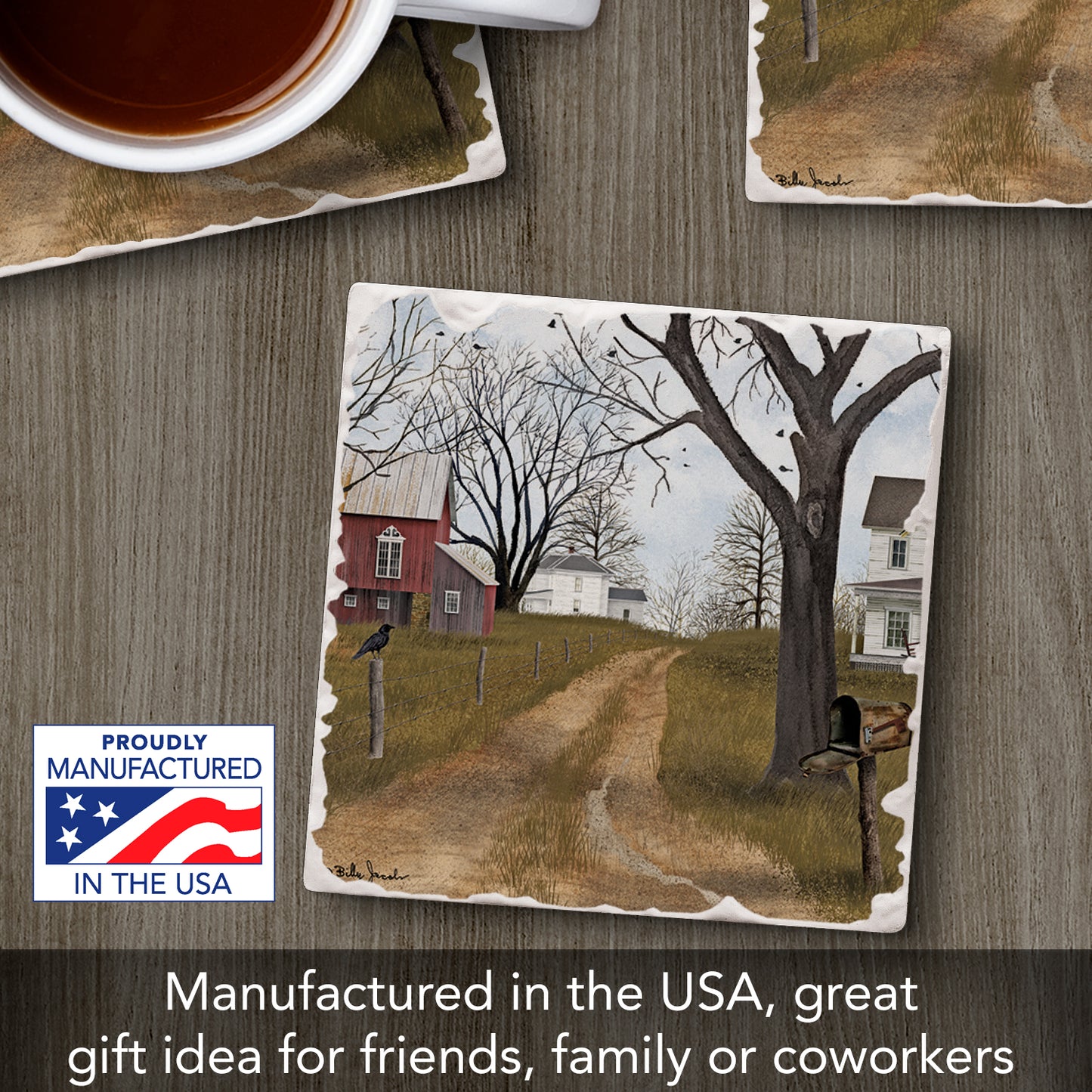 Thirstystone Old Dirt Road Single Tumbled Tile Stone Coaster with Protective Cork Backing Manufactured in The USA 4" Square, Artistic, Easily Wipes Clean