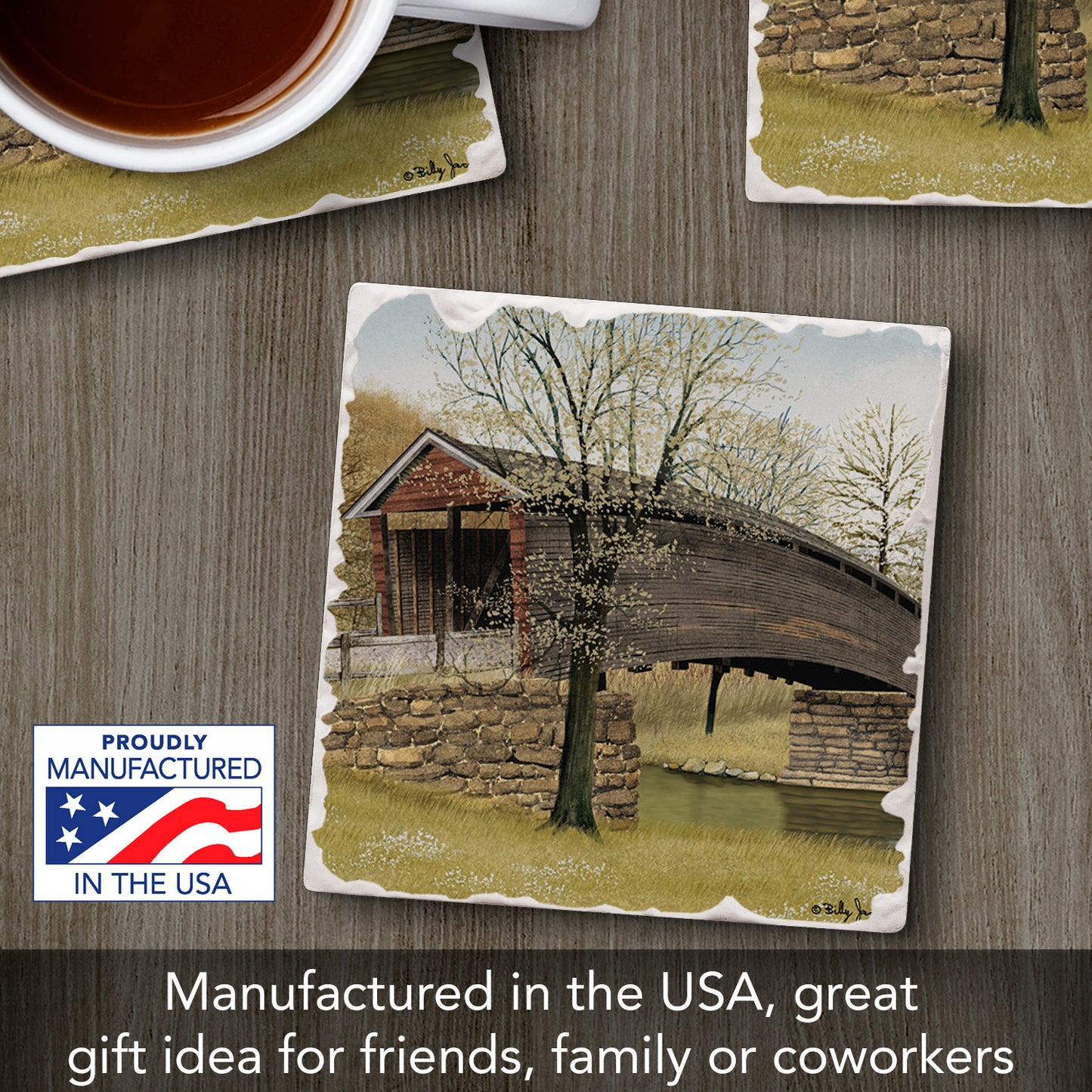 Thirstystone Humpback Bridge Single Tumbled Tile Stone Coaster with Protective Cork Backing Manufactured in The USA 4" Square, Artistic, Easily Wipes Clean