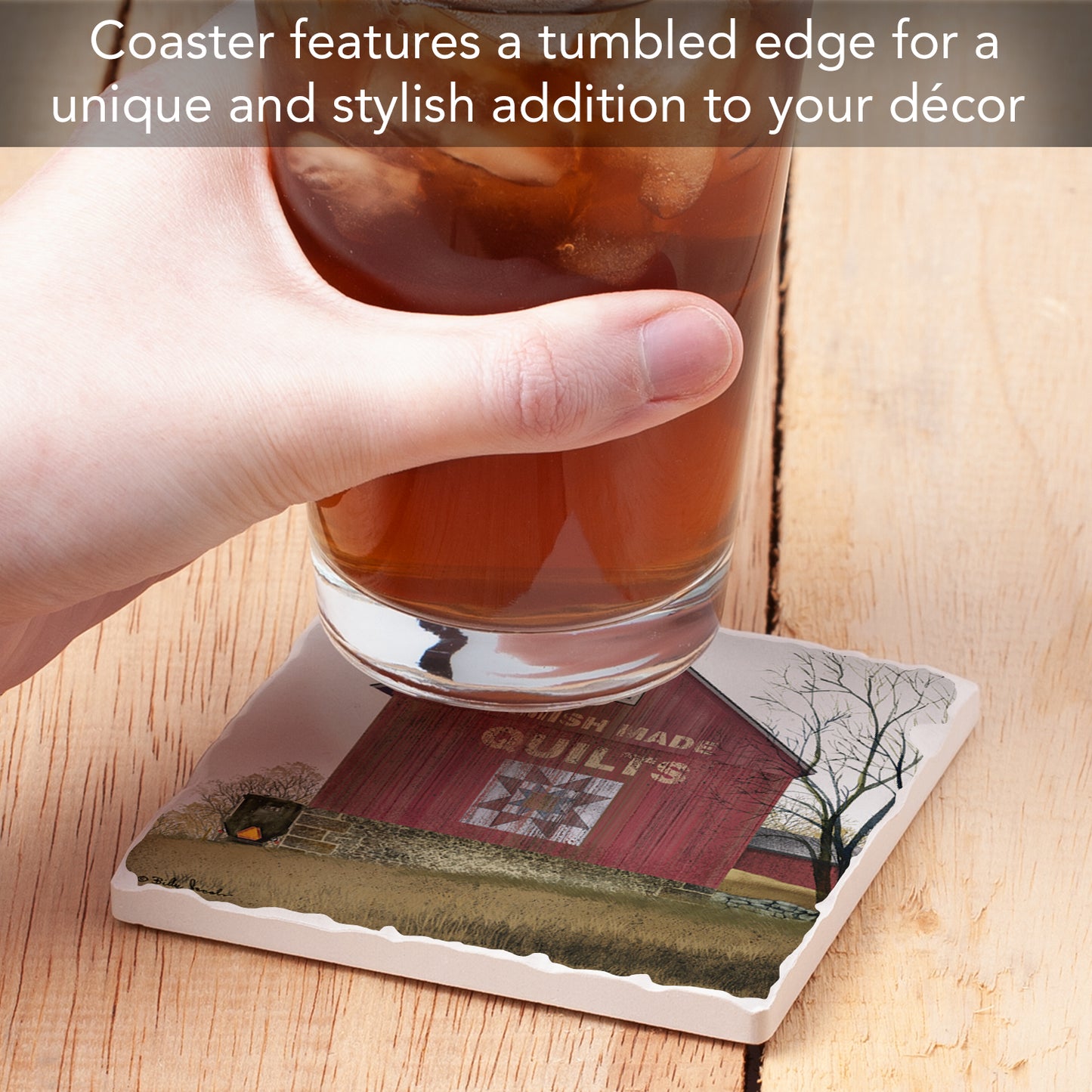 Thirstystone Quilt Barn Single Tumbled Tile Stone Coaster with Protective Cork Backing Manufactured in The USA 4" Square, Artistic, Easily Wipes Clean