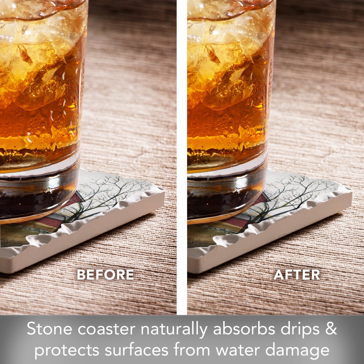 Thirstystone Quilt Barn Single Tumbled Tile Stone Coaster with Protective Cork Backing Manufactured in The USA 4" Square, Artistic, Easily Wipes Clean