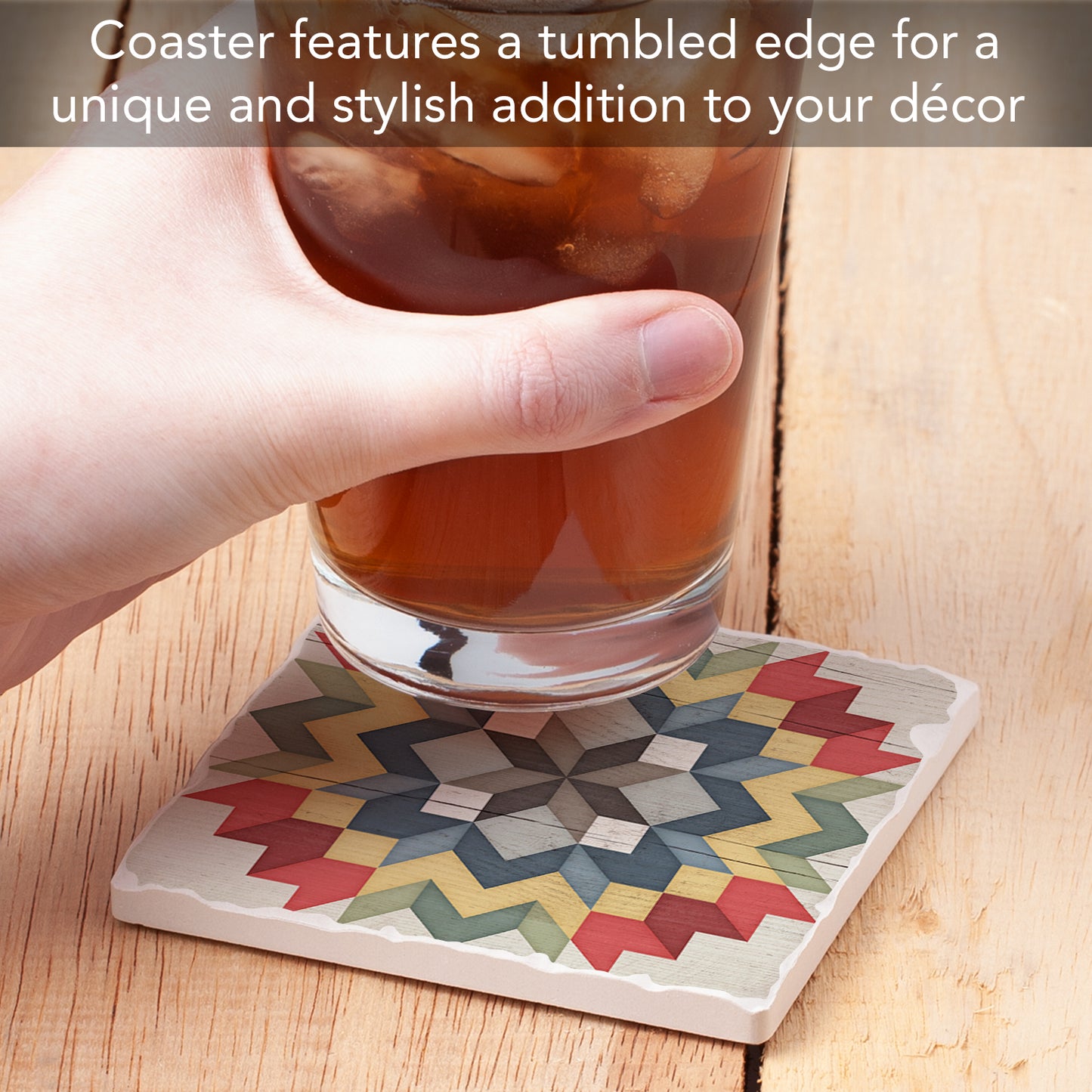 Thirstystone Carpenters Star Single Tumbled Tile Stone Coaster with Protective Cork Backing Manufactured in The USA 4" Square, Colorful, Artistic, Easily Wipes Clean