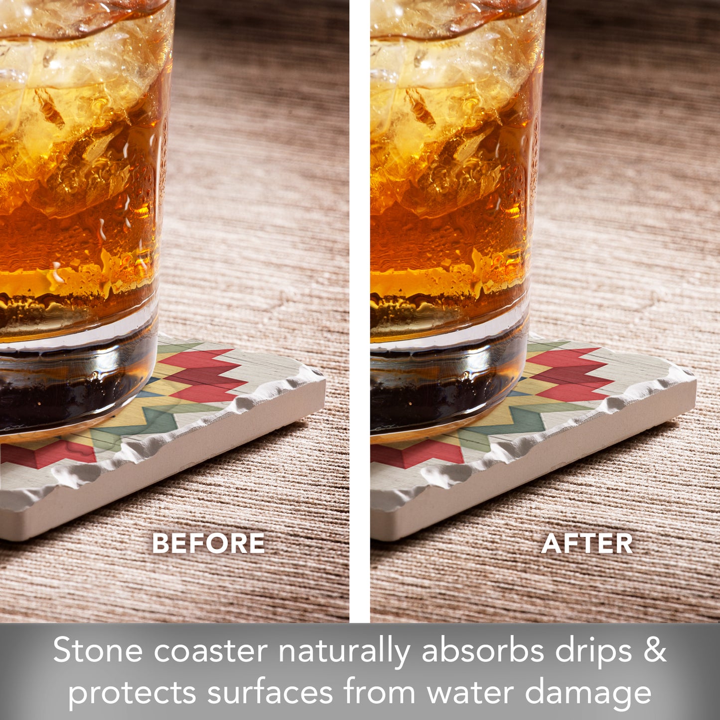 Thirstystone Carpenters Star Single Tumbled Tile Stone Coaster with Protective Cork Backing Manufactured in The USA 4" Square, Colorful, Artistic, Easily Wipes Clean