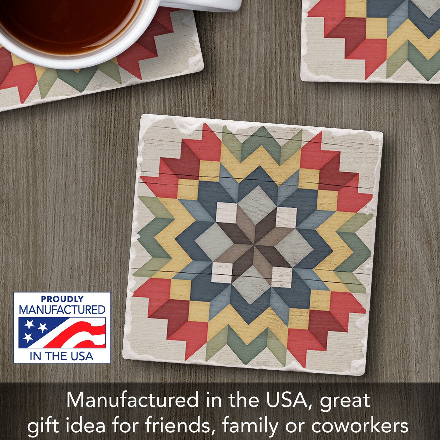 Thirstystone Carpenters Star Single Tumbled Tile Stone Coaster with Protective Cork Backing Manufactured in The USA 4" Square, Colorful, Artistic, Easily Wipes Clean