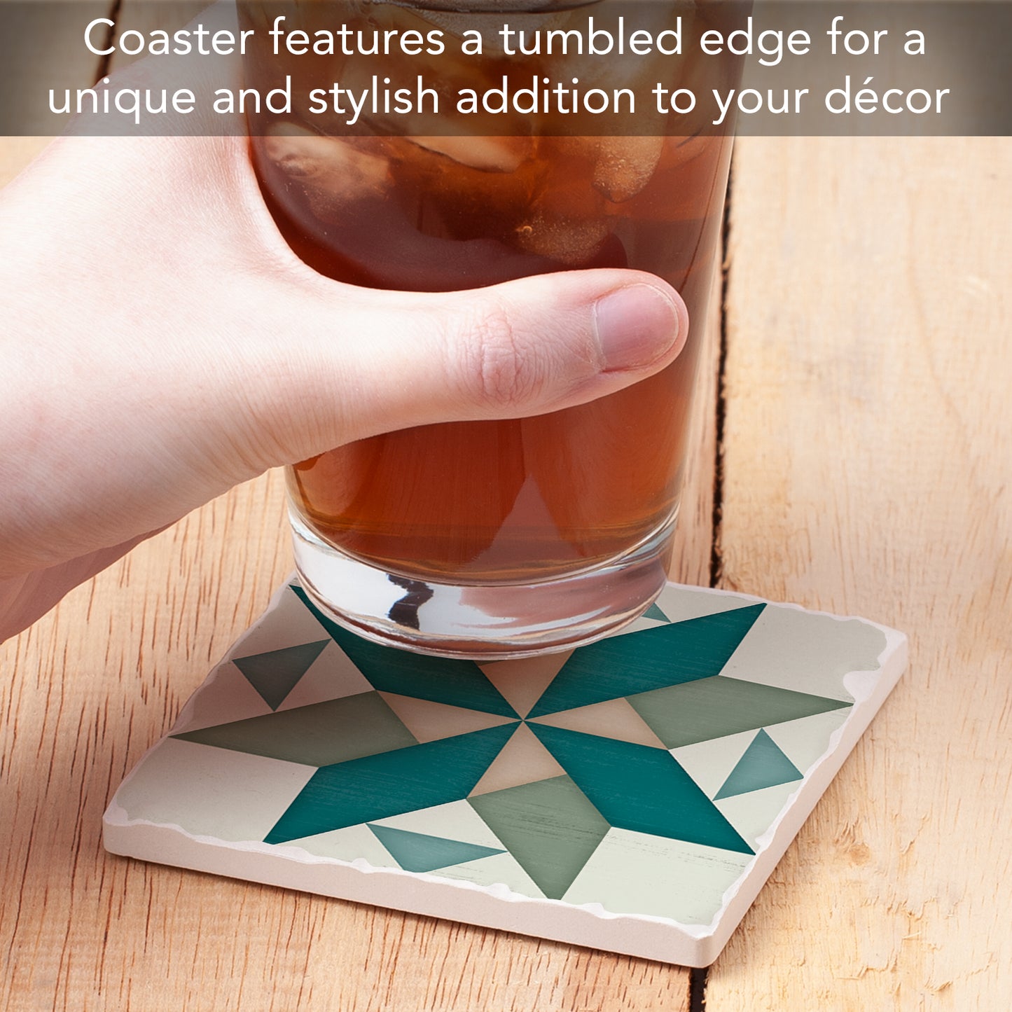 Thirstystone Quilt Design Spinning Pinwheel Single Tumbled Tile Stone Coaster with Protective Cork Backing Manufactured in The USA 4" Square