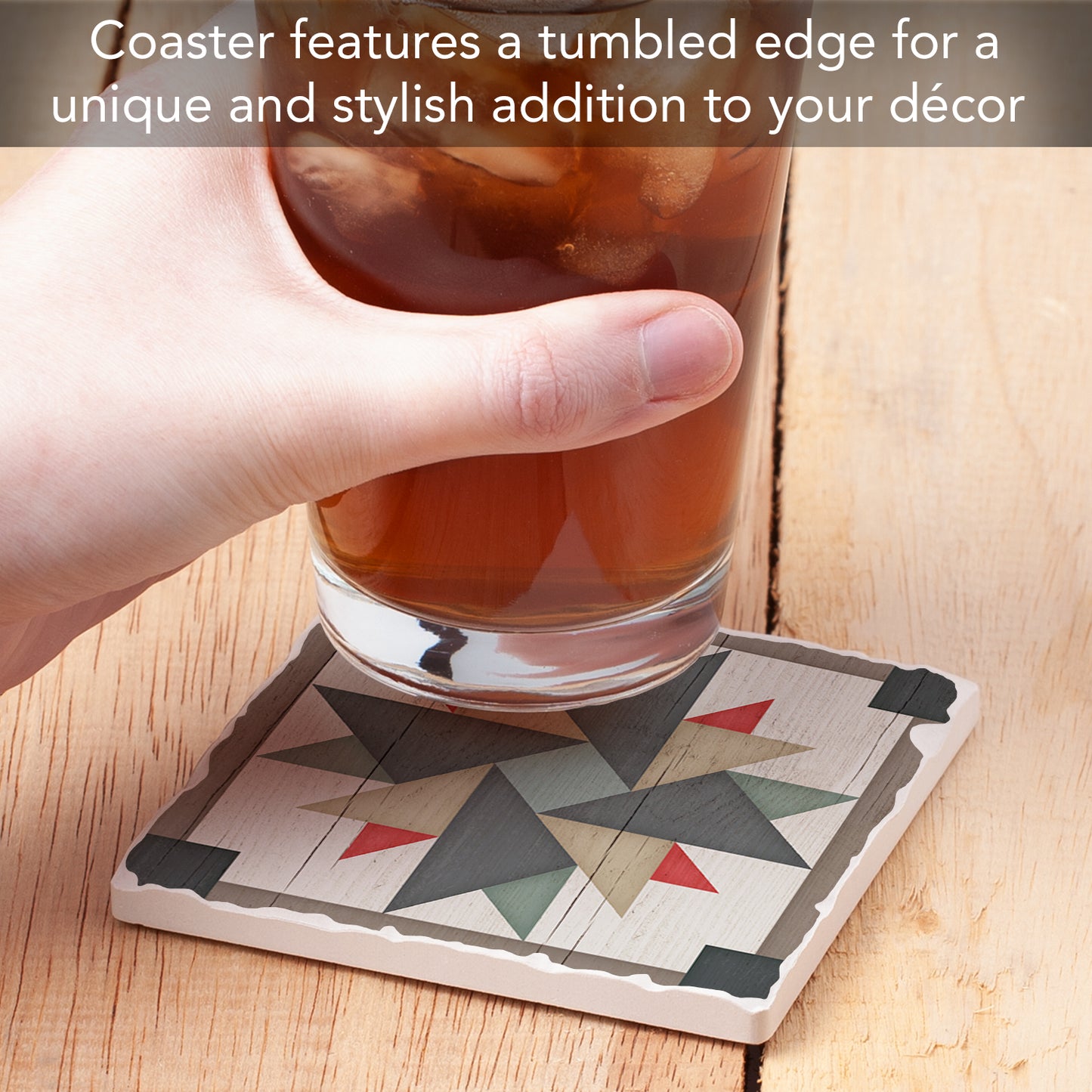 Thirstystone Quilt Design Windmill Single Tumbled Tile Stone Coaster with Protective Cork Backing Manufactured in The USA 4" Square, Artistic, Easily Wipes Clean