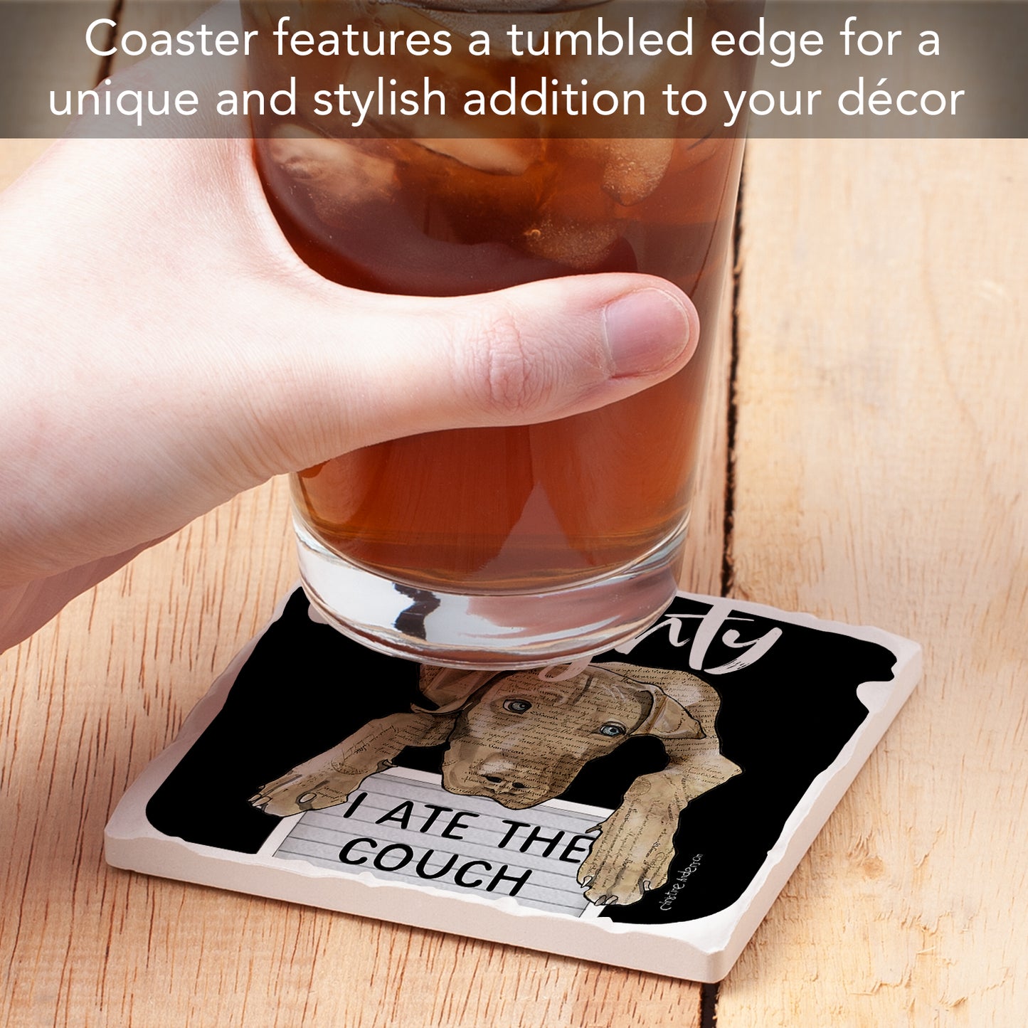 Thirstystone Define Naughty Dog Single Tumbled Tile Stone Coaster with Protective Cork Backing Manufactured in The USA 4" Square, Colorful, Artistiic, Easily Wipes Clean