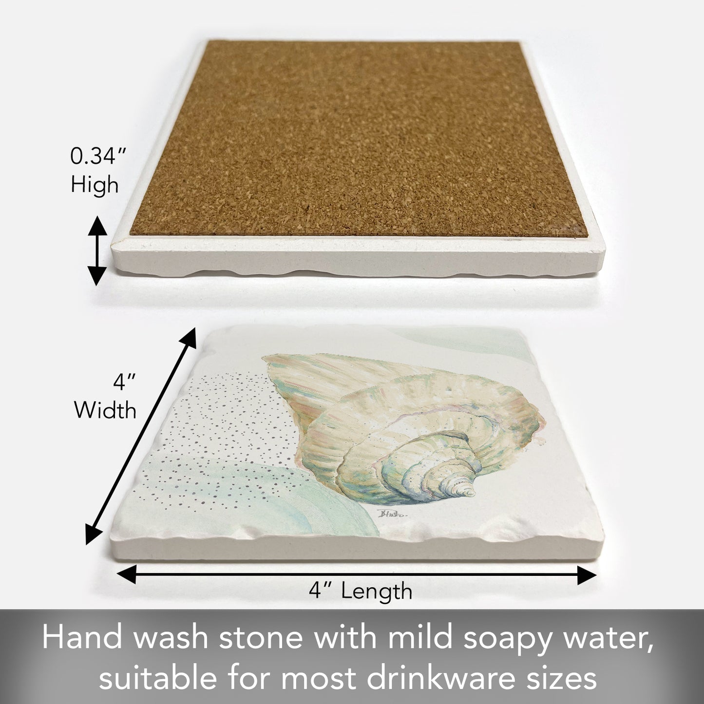 Thirstystone Conch Single Tumbled Tile Stone Coaster with Protective Cork Backing Manufactured in The USA 4" Square, Colorful, Artistiic, Easily Wipes Clean