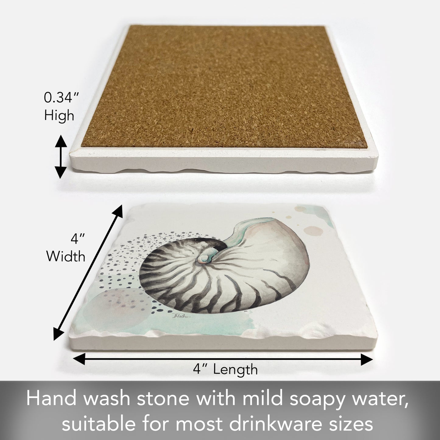 Thirstystone Nautilus Single Tumbled Tile Stone Coaster with Protective Cork Backing Manufactured in The USA 4" Square, Colorful, Artistiic, Easily Wipes Clean