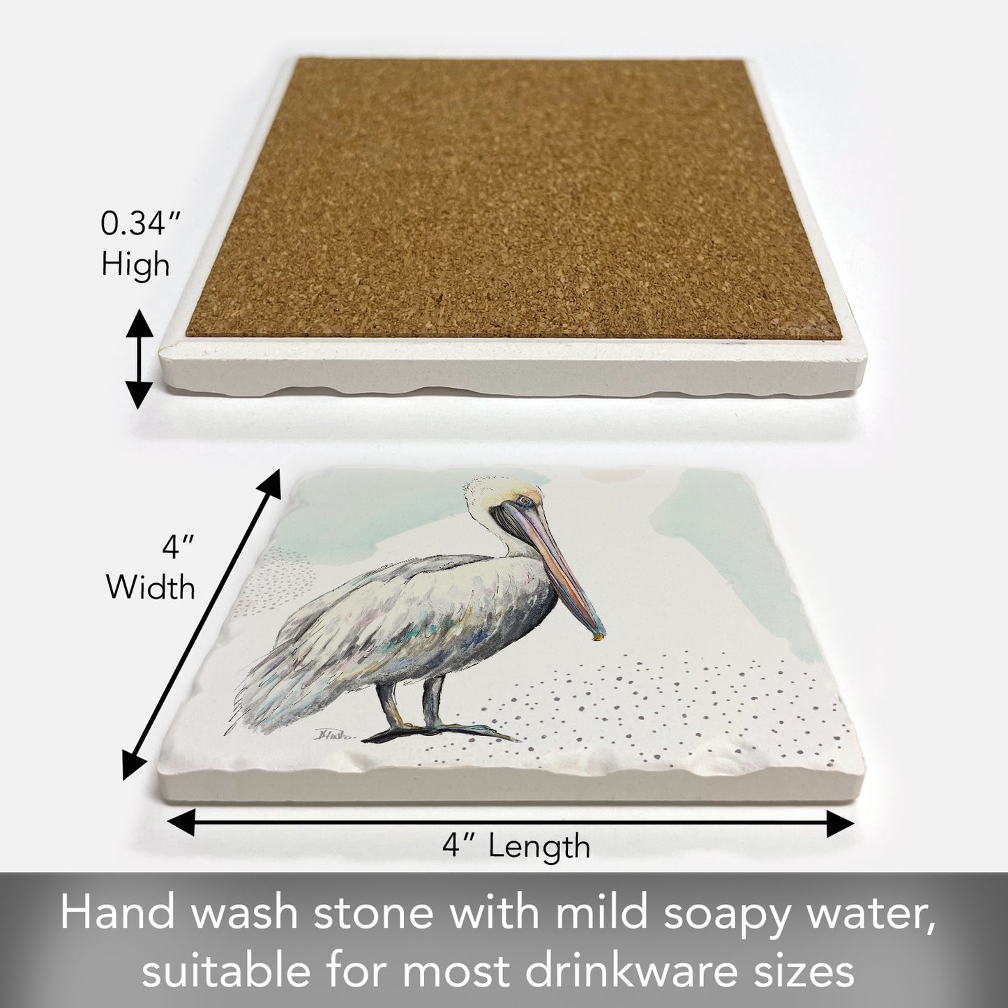 Thirstystone Pelican Single Tumbled Tile Stone Coaster with Protective Cork Backing Manufactured in The USA 4" Square, Colorful, Artistiic, Easily Wipes Clean
