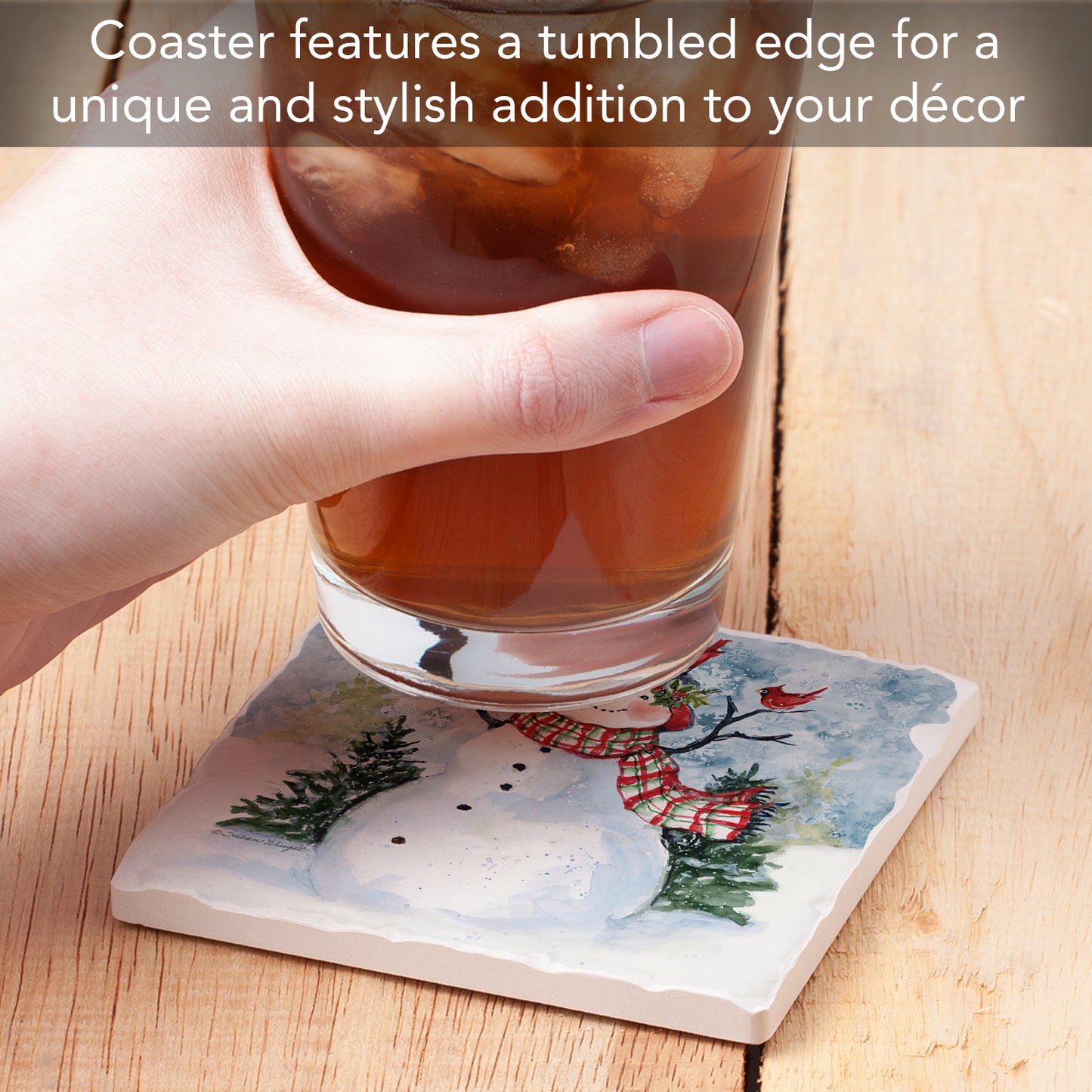 Thirstystone Snowman & Cardinals Single Tumbled Tile Coaster Manufactured in The USA Decorative, Stylish, Craft Your Own Collection