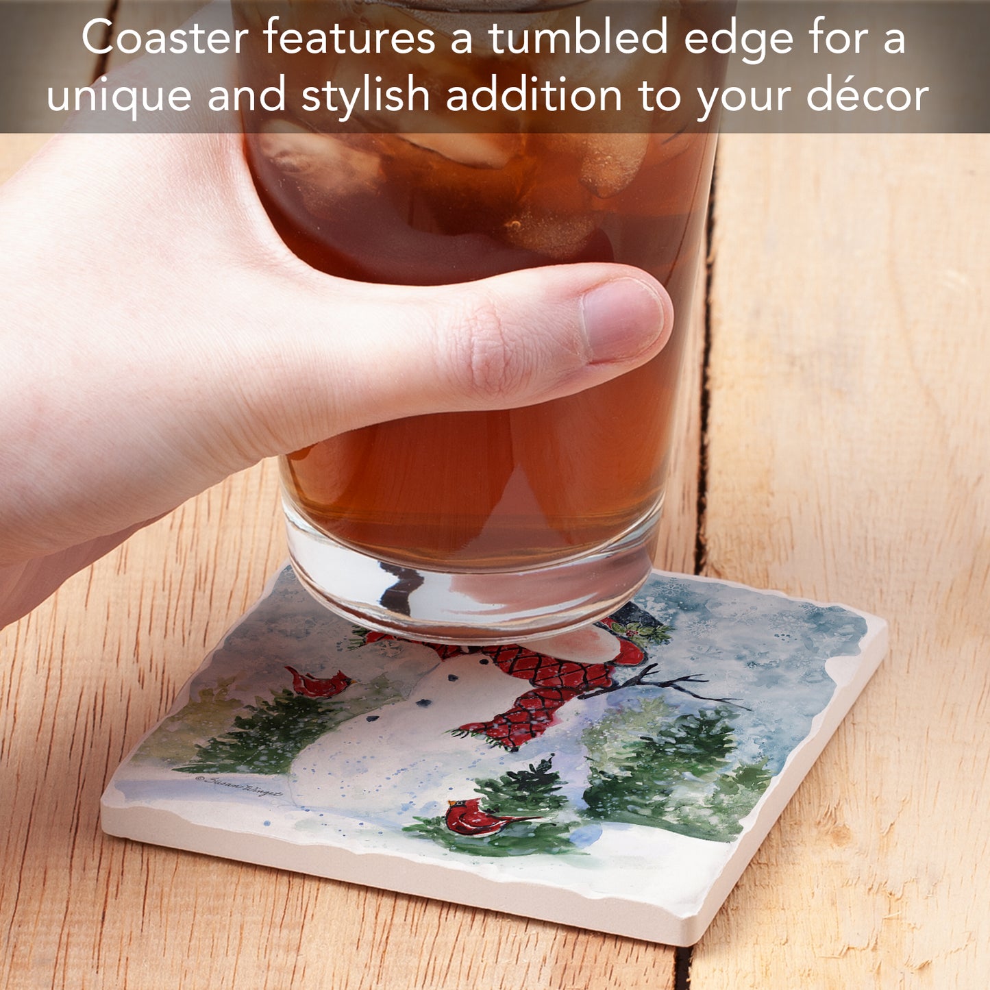 Thirstystone Snowman & Forest Friends Single Tumbled Tile Coaster Manufactured in The USA Decorative, Stylish, Craft Your Own Collection