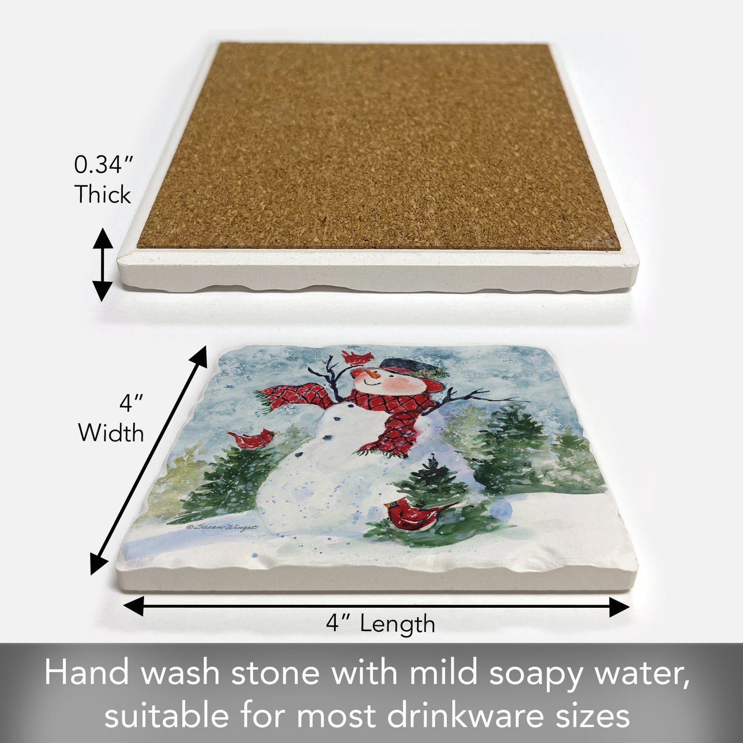 Thirstystone Snowman & Forest Friends Single Tumbled Tile Coaster Manufactured in The USA Decorative, Stylish, Craft Your Own Collection