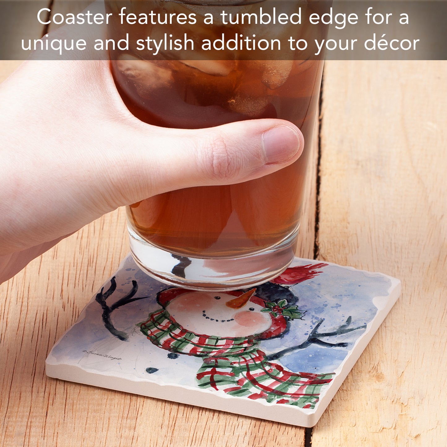 Thirstystone Snowman Green Plaid Scarf Single Tumbled Tile Coaster Manufactured in The USA Decorative, Stylish, Craft Your Own Collection