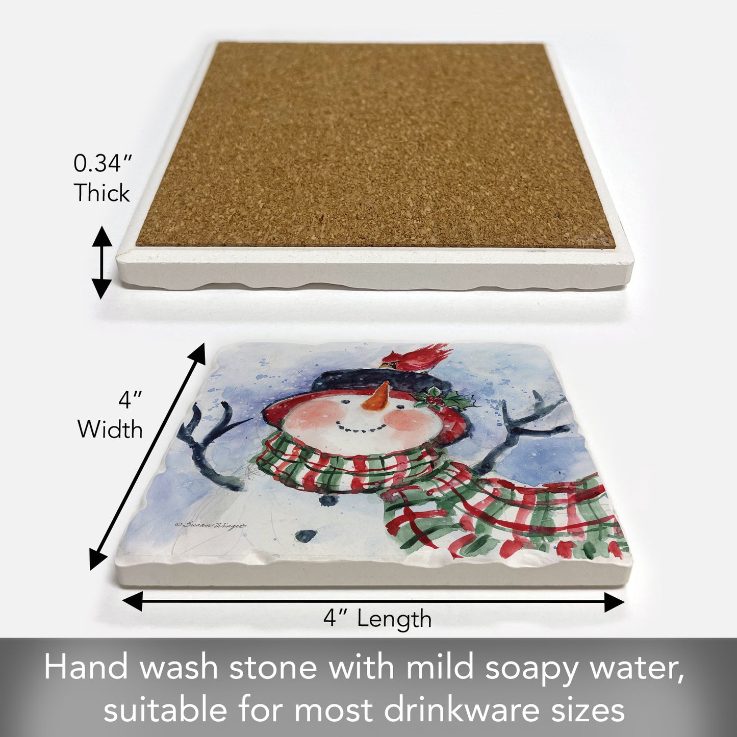 Thirstystone Snowman Green Plaid Scarf Single Tumbled Tile Coaster Manufactured in The USA Decorative, Stylish, Craft Your Own Collection