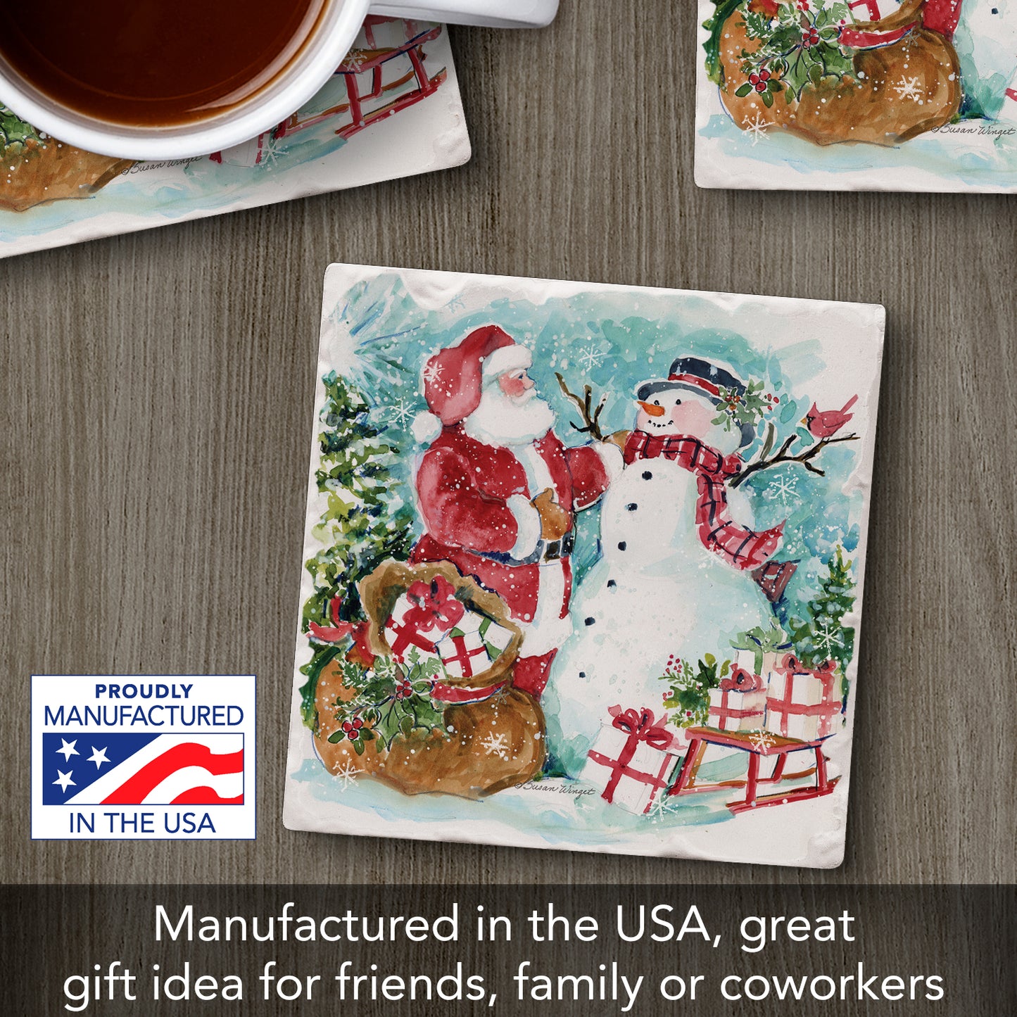 Thirstystone Santa & Snowman Single Tumbled Tile Coaster Manufactured in The USA Decorative, Stylish, Craft Your Own Collection