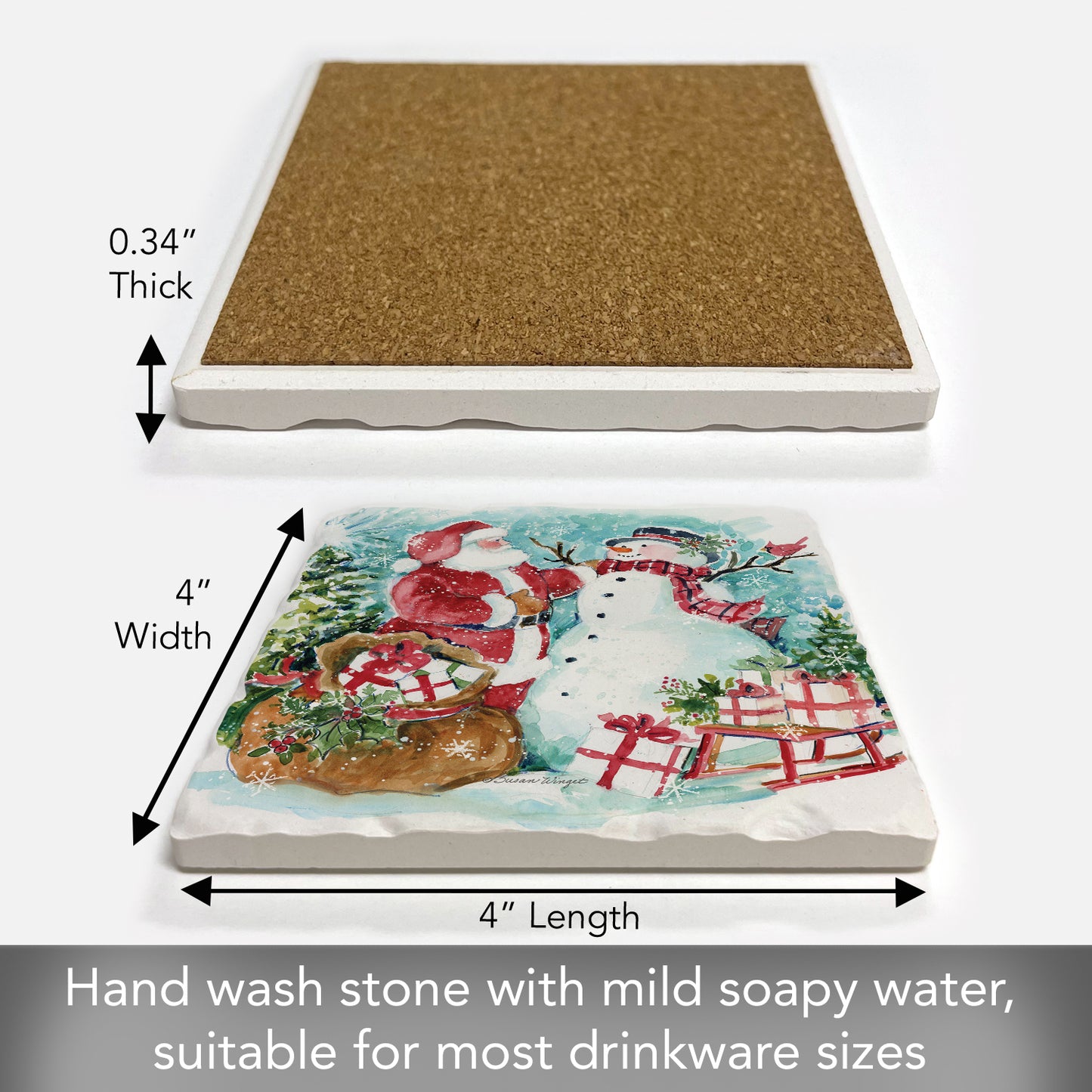 Thirstystone Santa & Snowman Single Tumbled Tile Coaster Manufactured in The USA Decorative, Stylish, Craft Your Own Collection