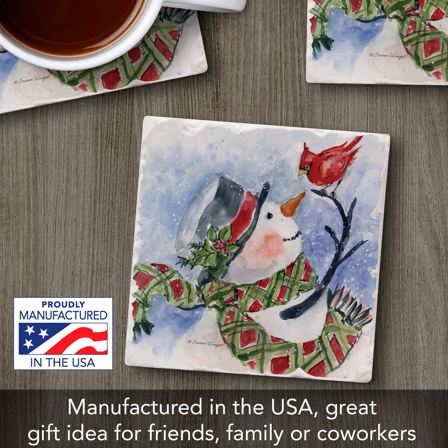 Thirstystone Diamond Plaid Snowman Single Tumbled Tile Coaster Manufactured in The USA Decorative, Stylish, Craft Your Own Collection