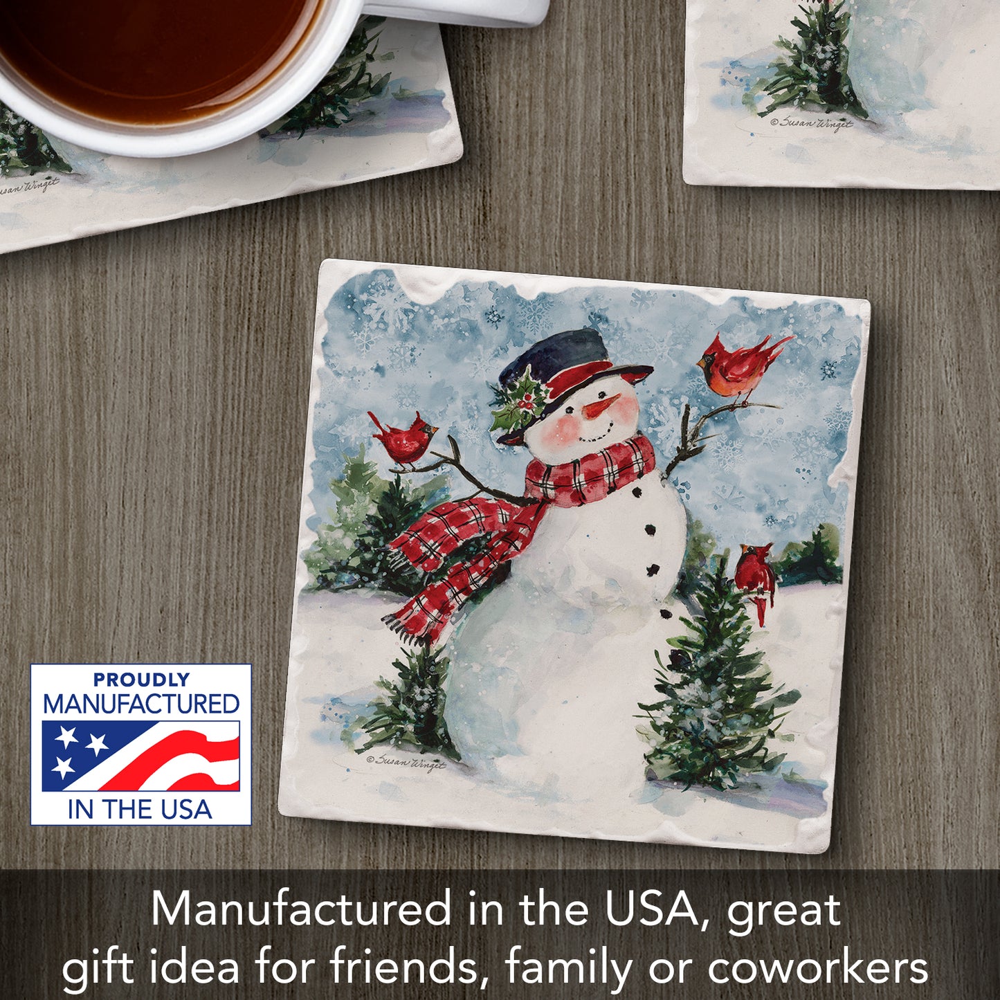 Thirstystone Snowman Friends Single Tumbled Tile Coaster Manufactured in The USA Decorative, Stylish, Create Your Own Collection