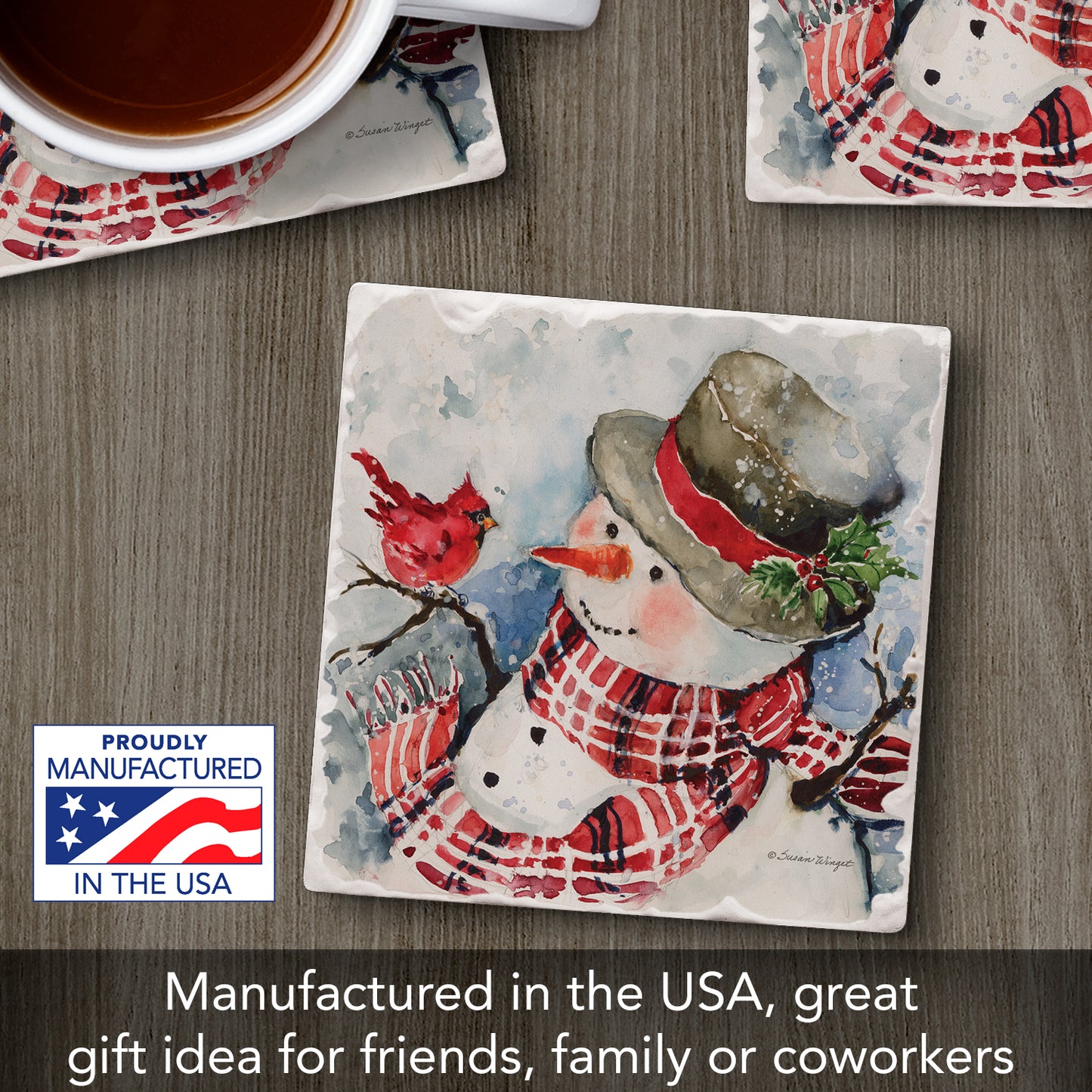 Thirstystone Red Plaid Snowman Single Tumbled Tile Coaster Manufactured in The USA Decorative, Stylish, Craft Your Own Collection